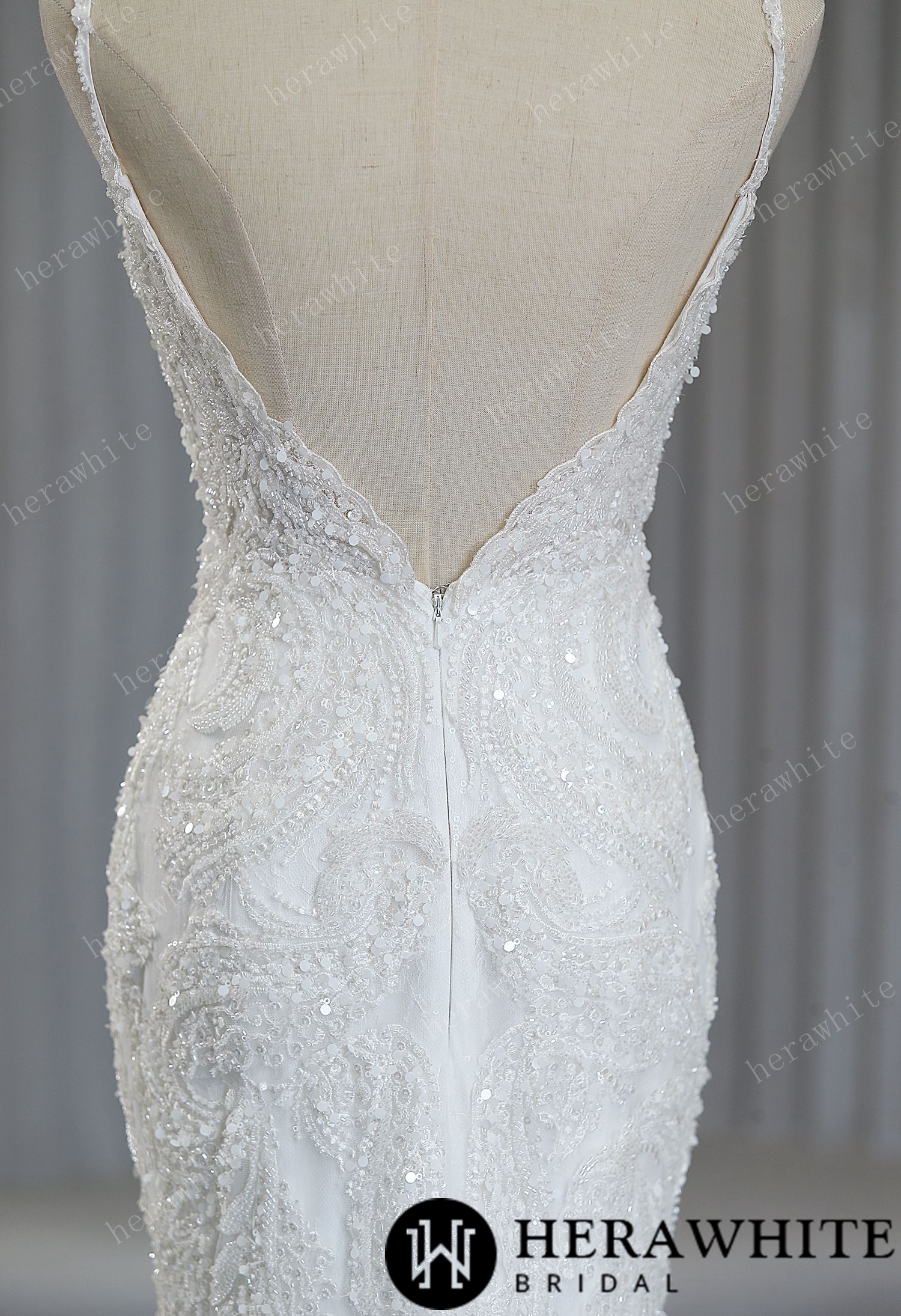 Fit and Flare Wedding Gown with Beads and Sequins