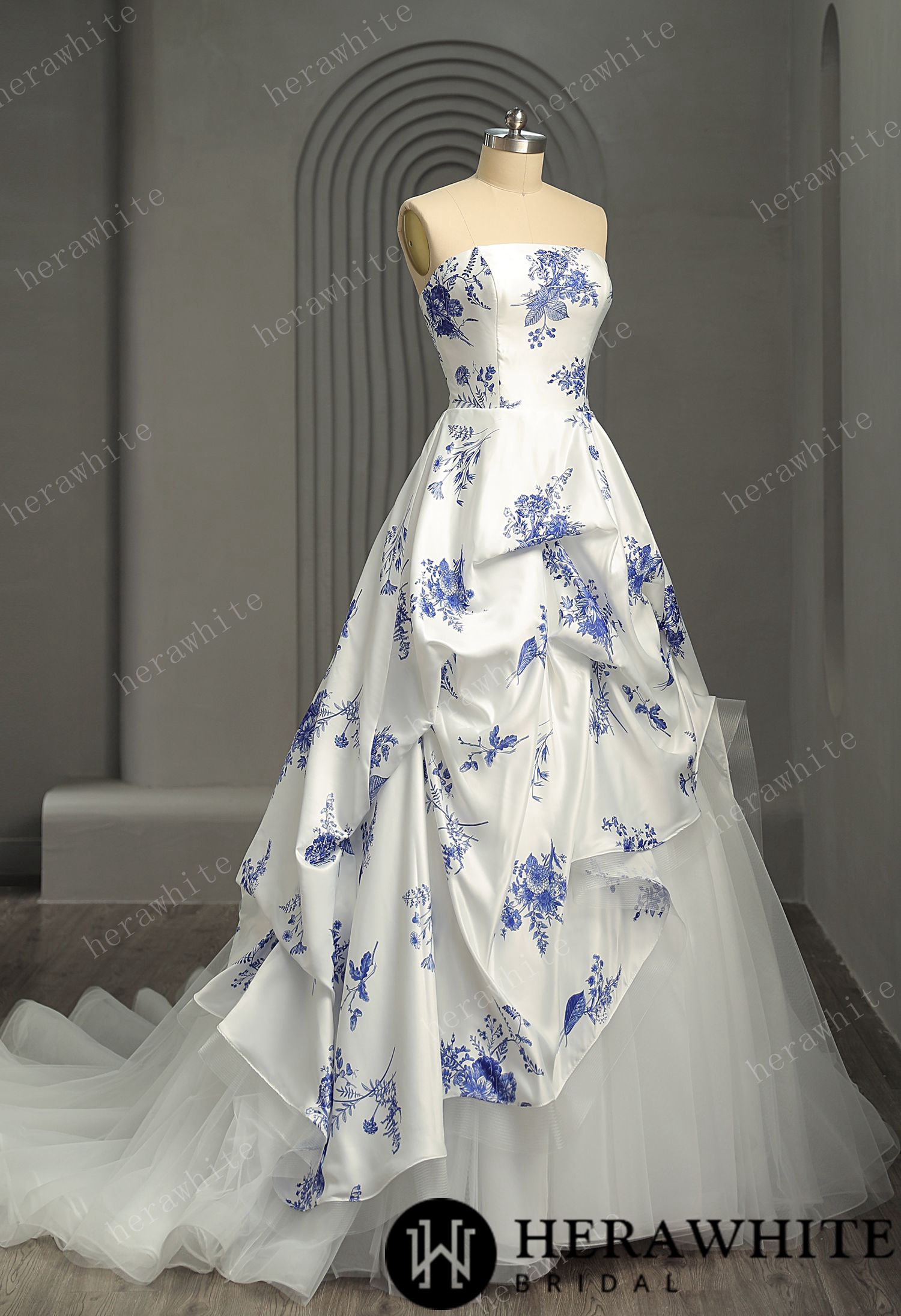 Enchanting Strapless Floral Satin Twill Wedding Dress