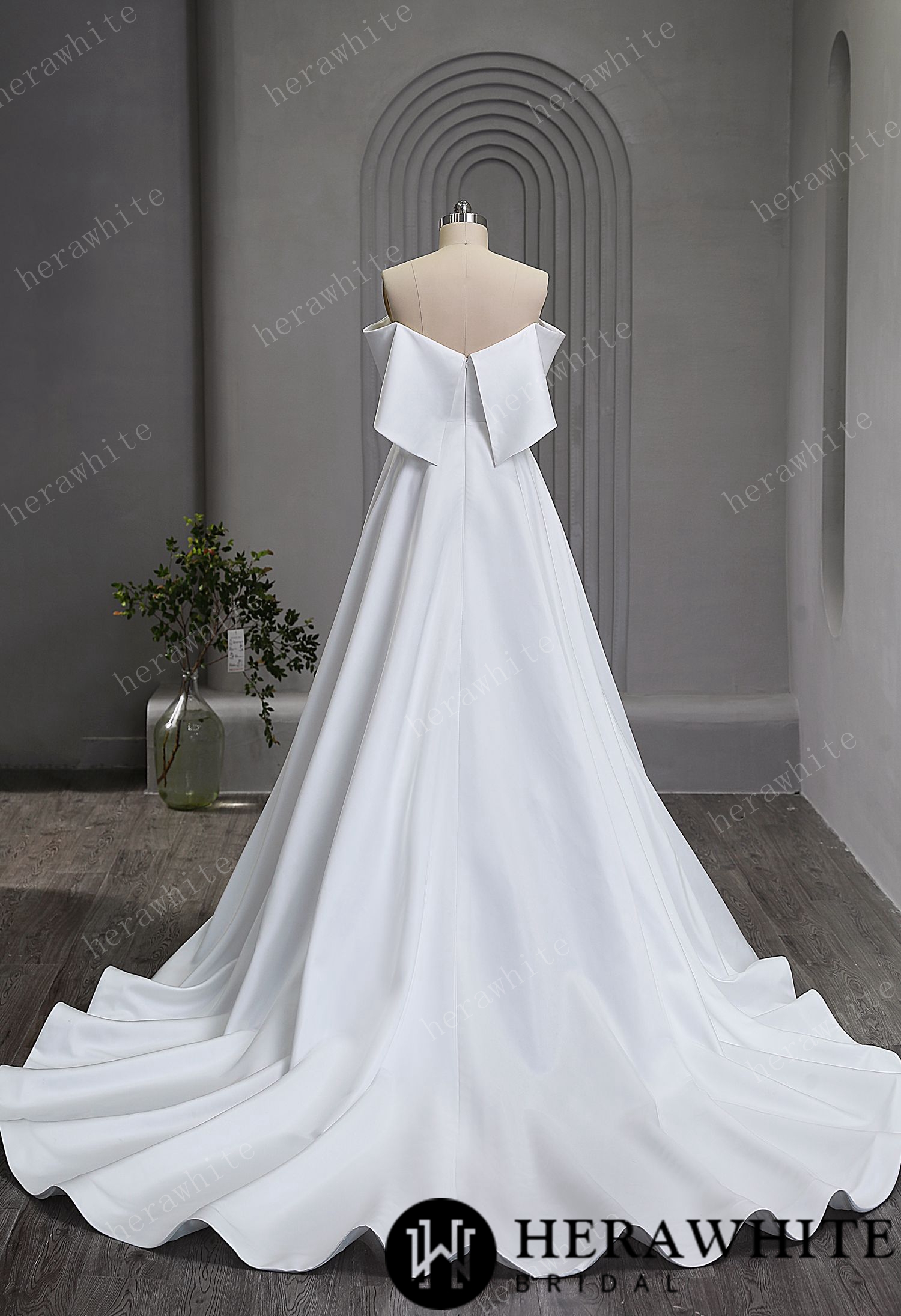 Modern Satin Wedding Dress with Off-the-shoulder Design