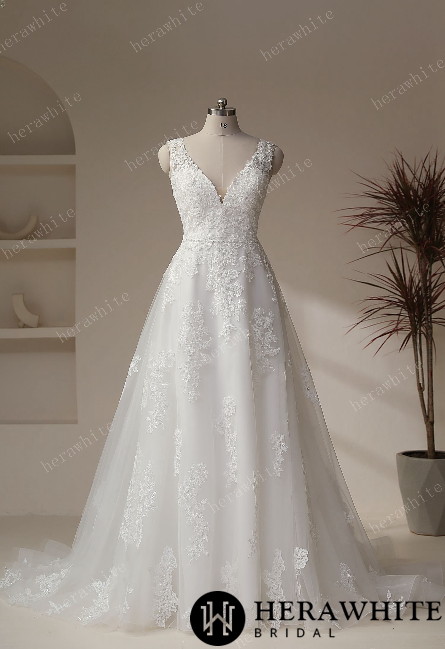 Gorgeous A-line With Plunging V-neckline Weeding Dress