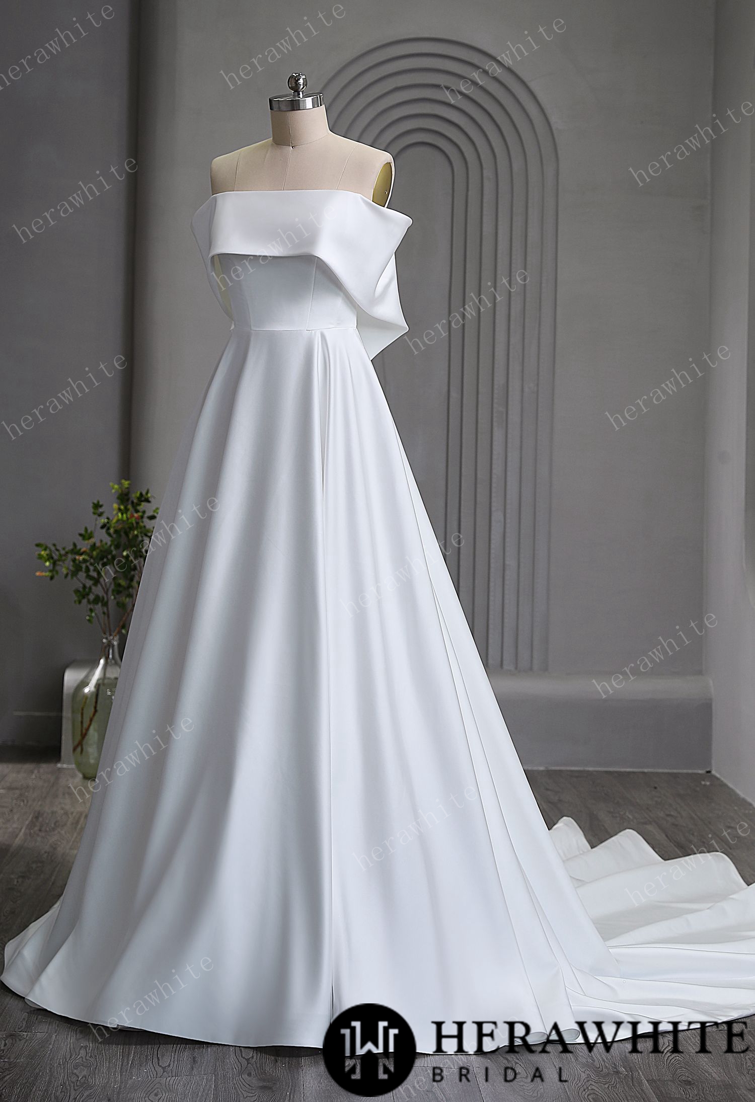 Modern Satin Wedding Dress with Off-the-shoulder Design