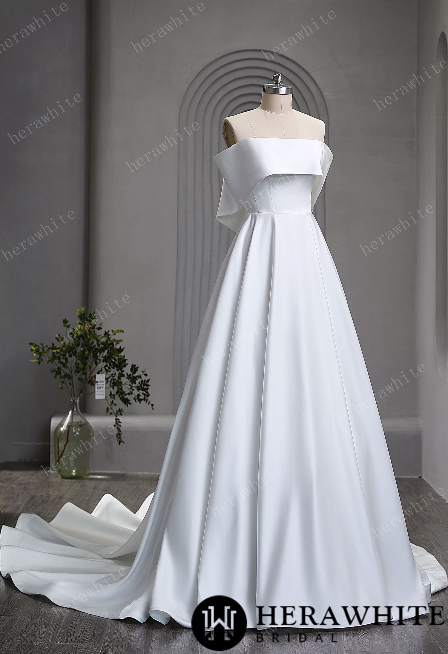 Modern Satin Wedding Dress with Off-the-shoulder Design