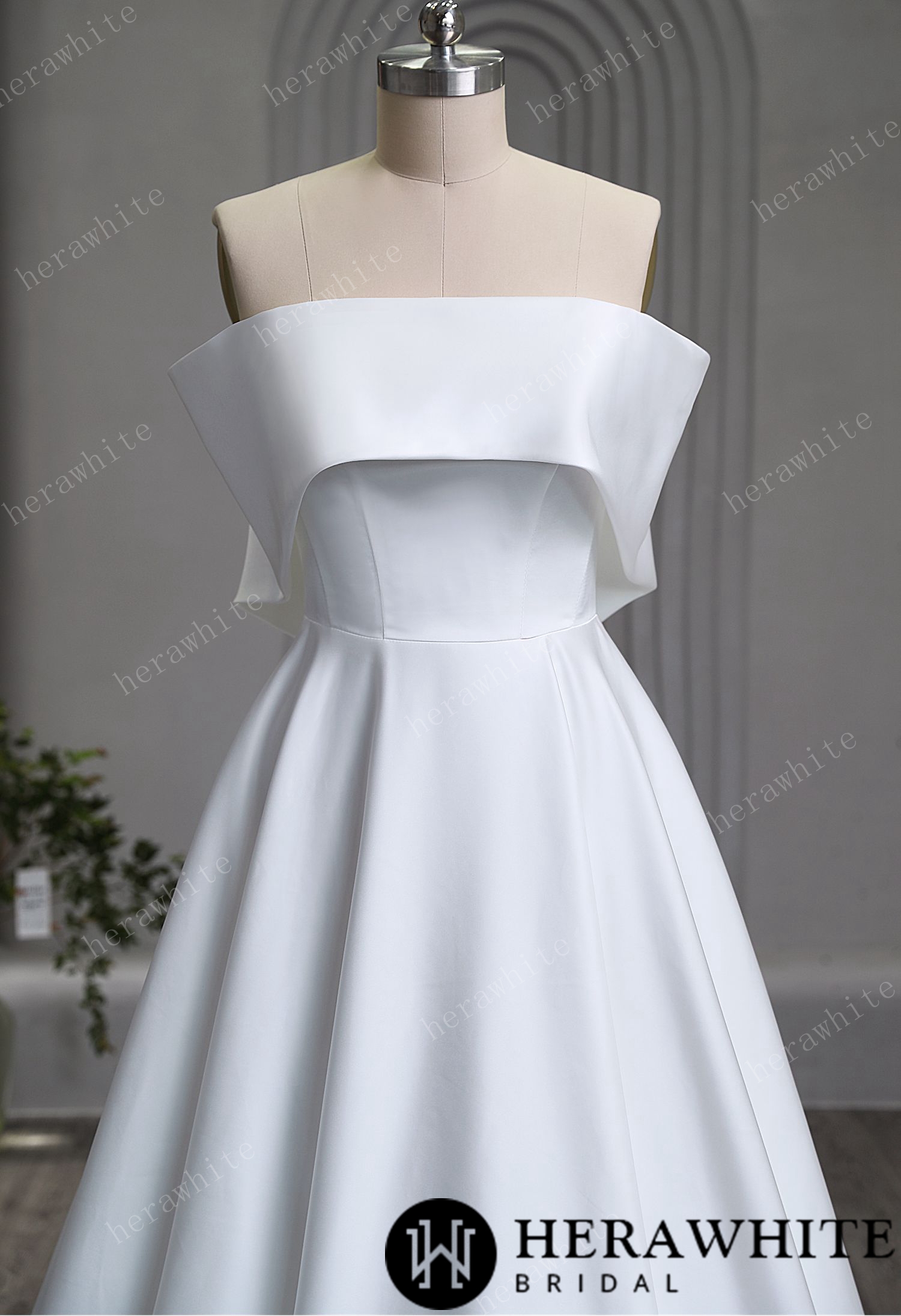 Modern Satin Wedding Dress with Off-the-shoulder Design