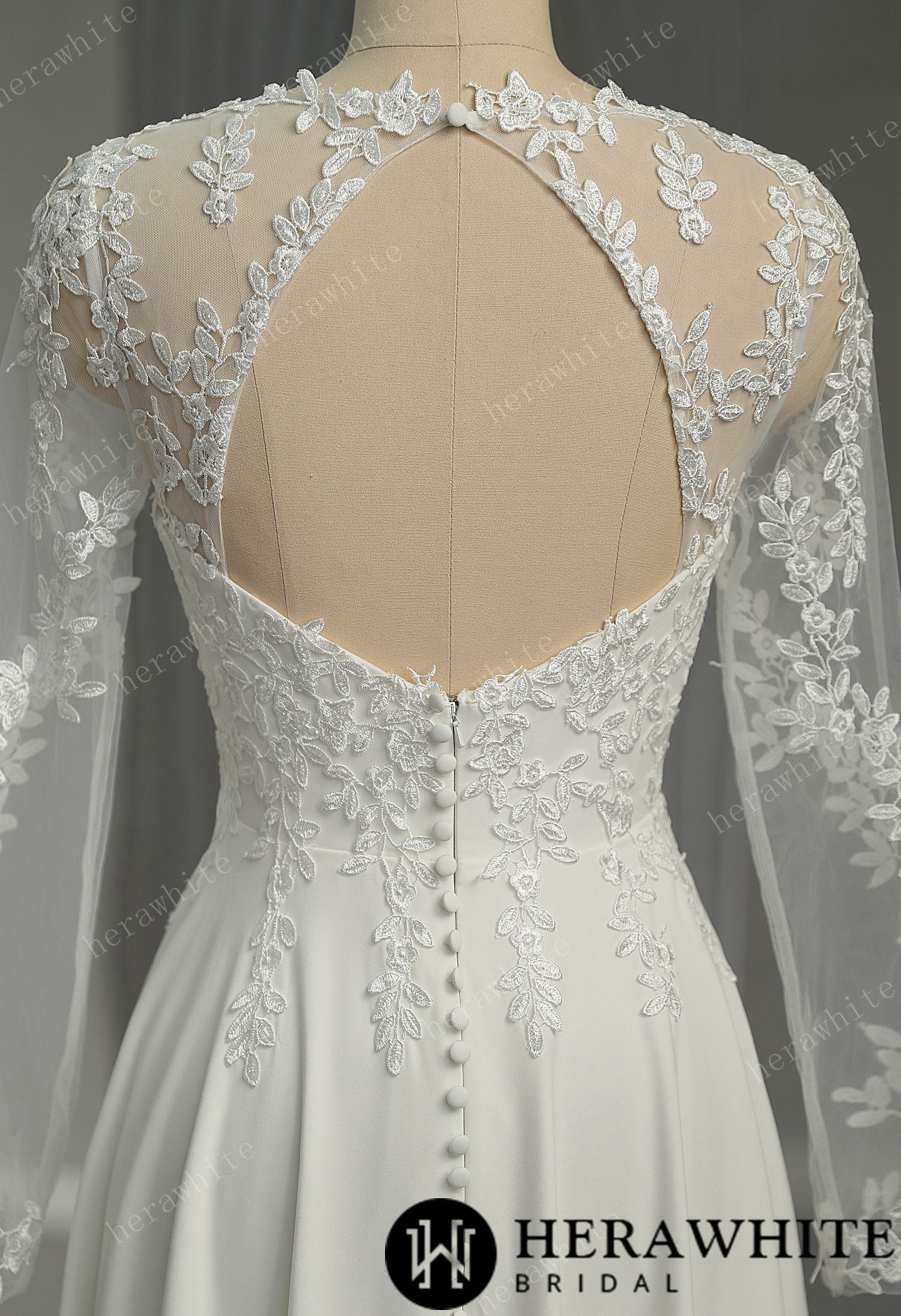 Illusion Lace Long Sleeves Tulle Short Wedding Dress