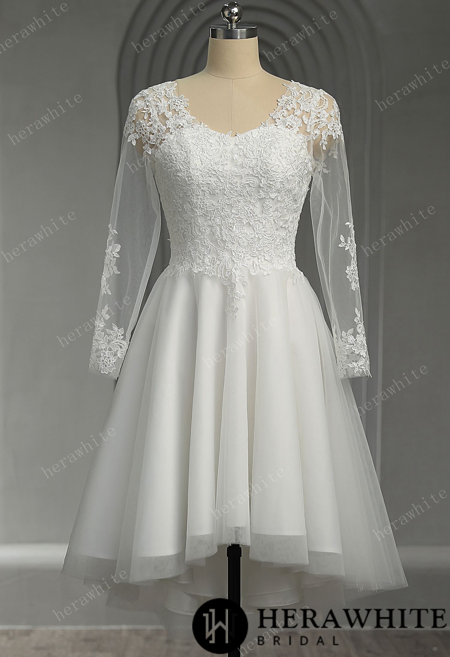 Floral Lace Lace Up Back Short Wedding Dress