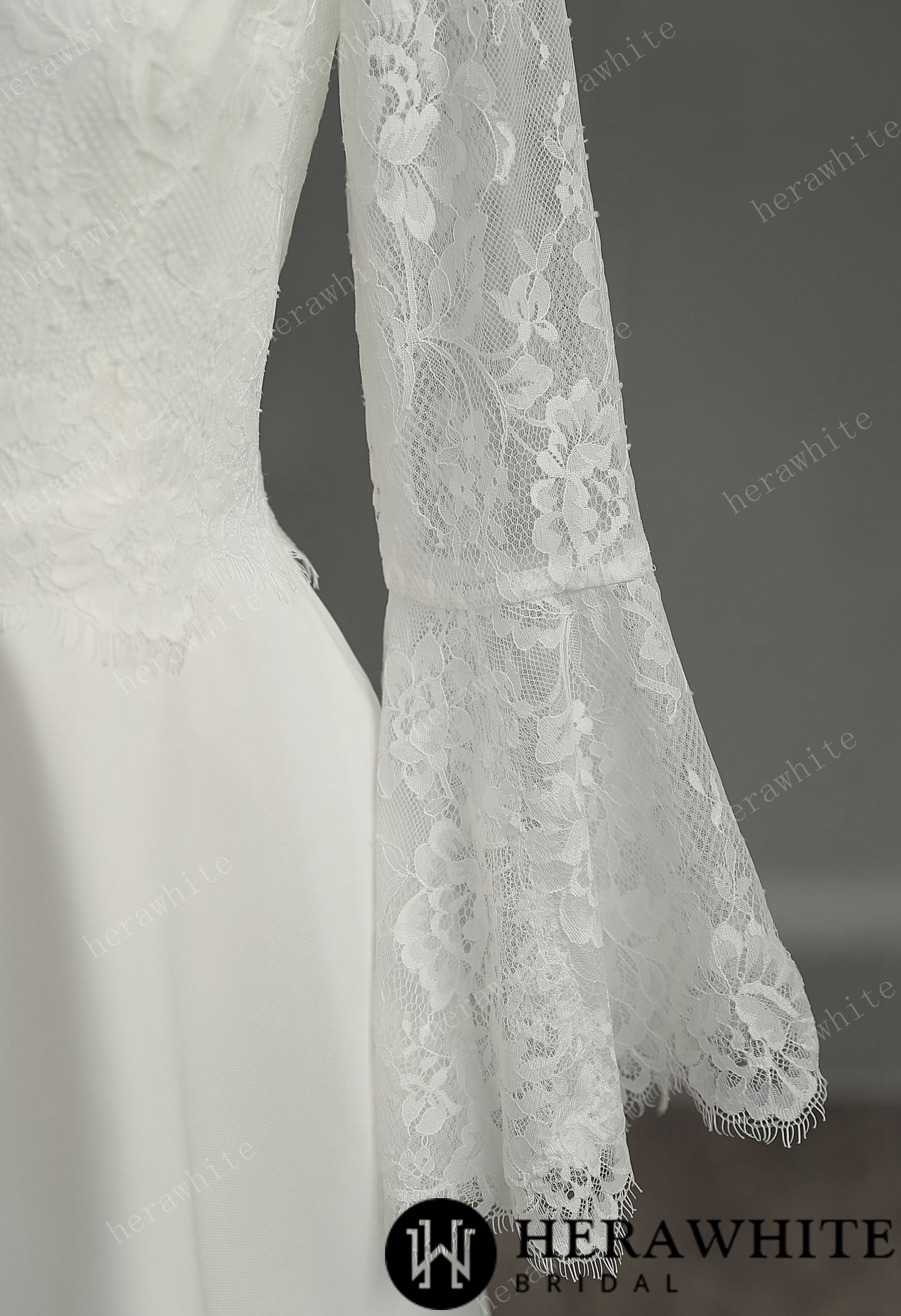 Illusion Trumpet Long Sleeve Chiffon Short Wedding Dress
