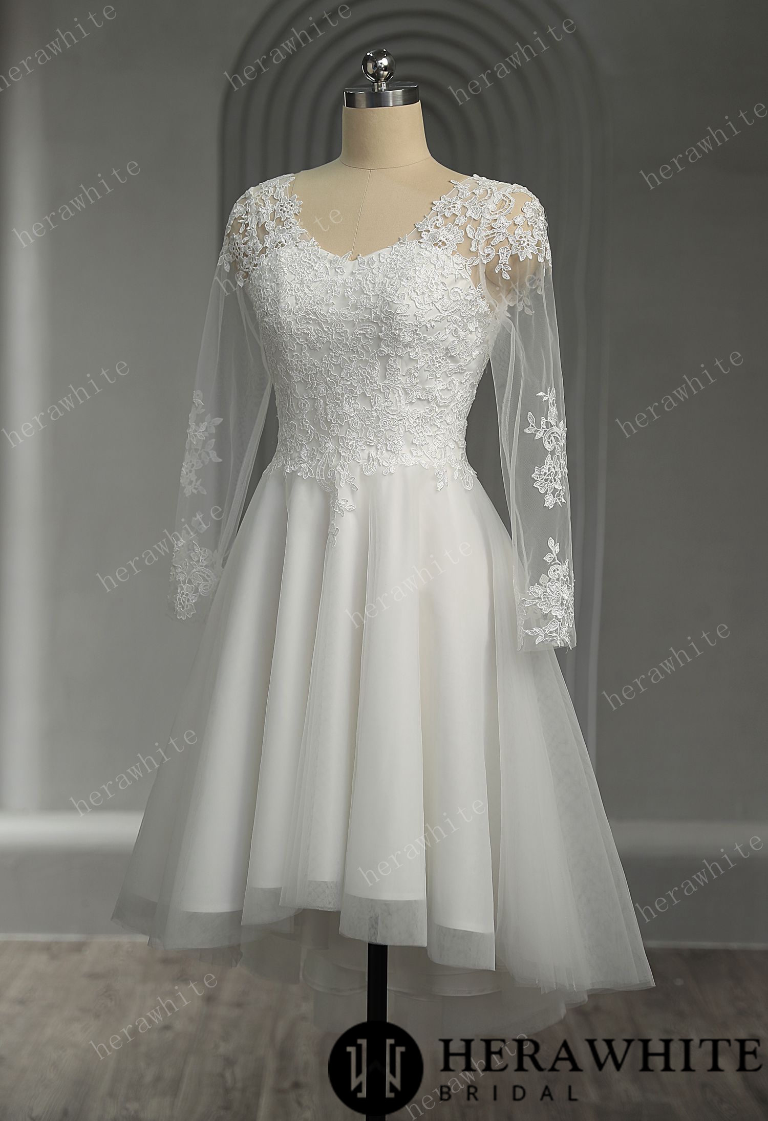 Floral Lace Lace Up Back Short Wedding Dress