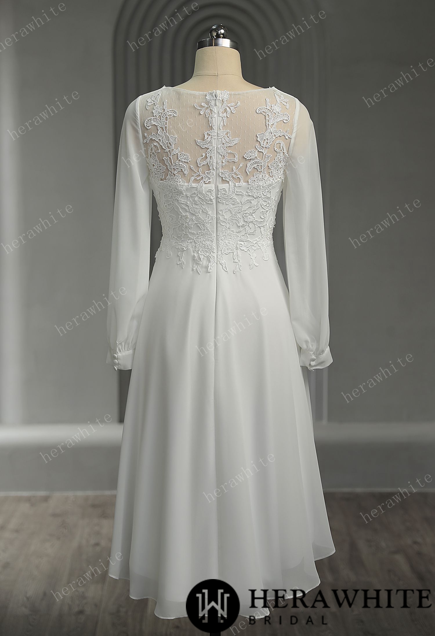 Unique Chiffon Long Sleeves High-Low Short Wedding Dress