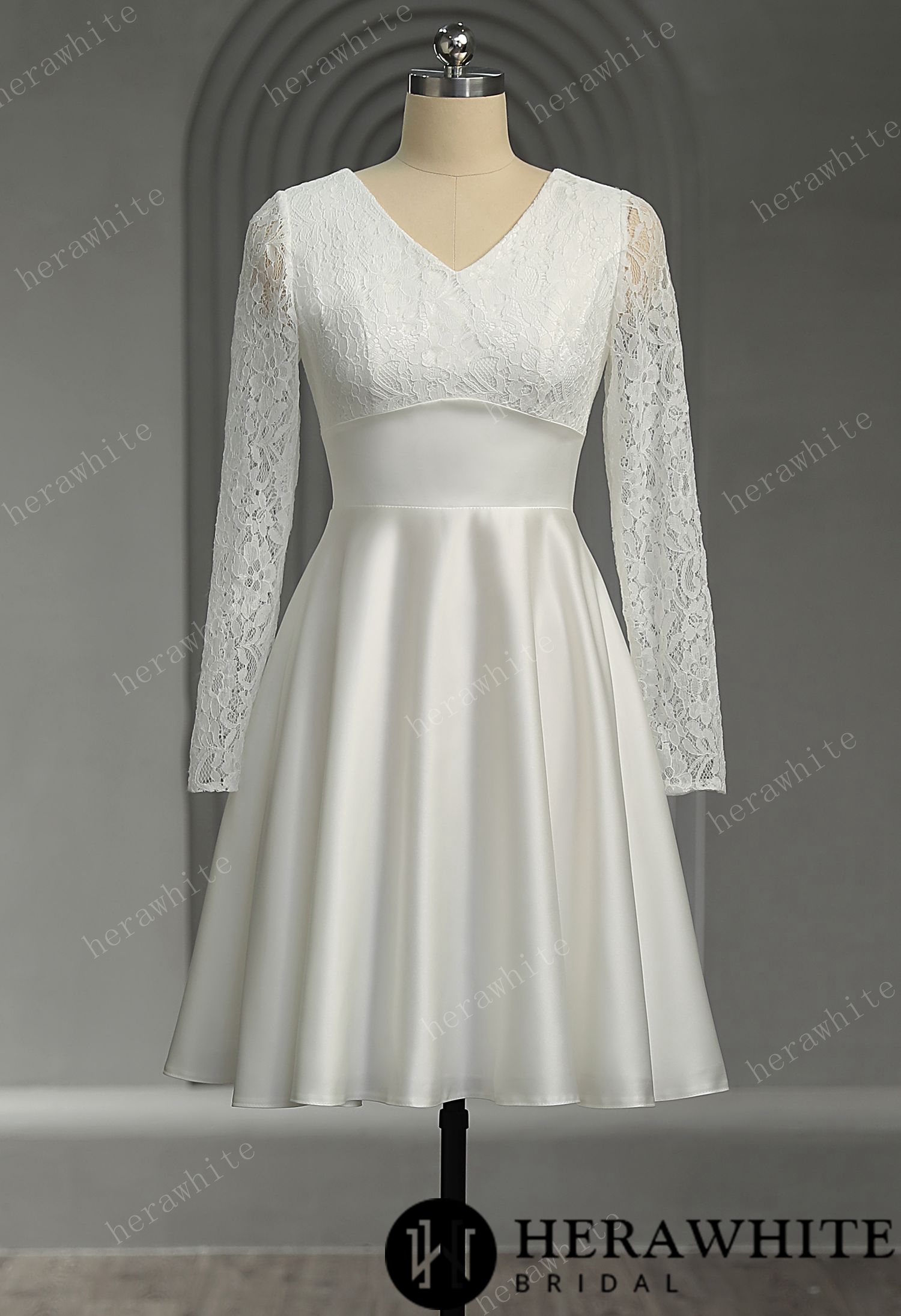 Classic V neck Lace Short Wedding Dress