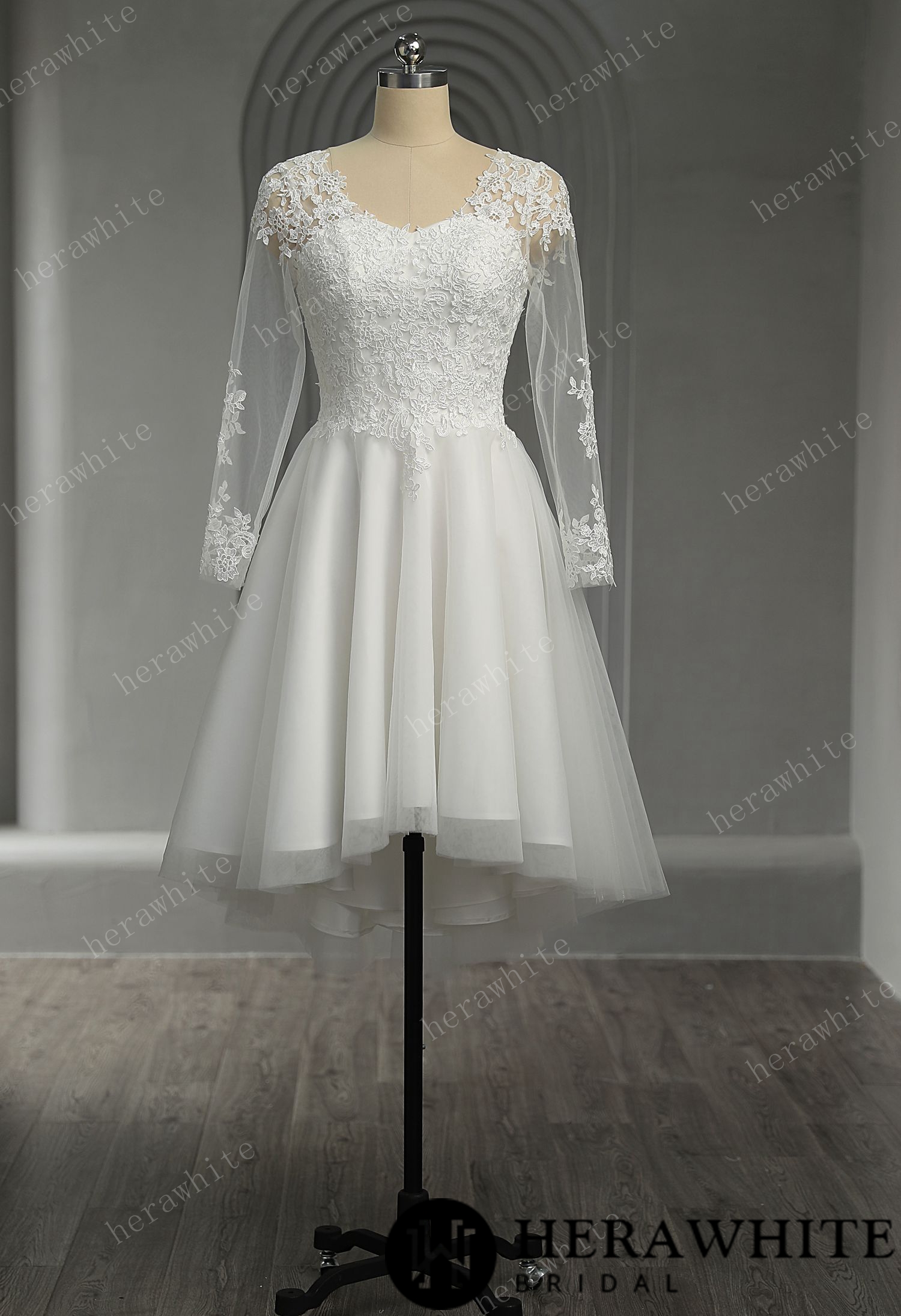 Floral Lace Lace Up Back Short Wedding Dress