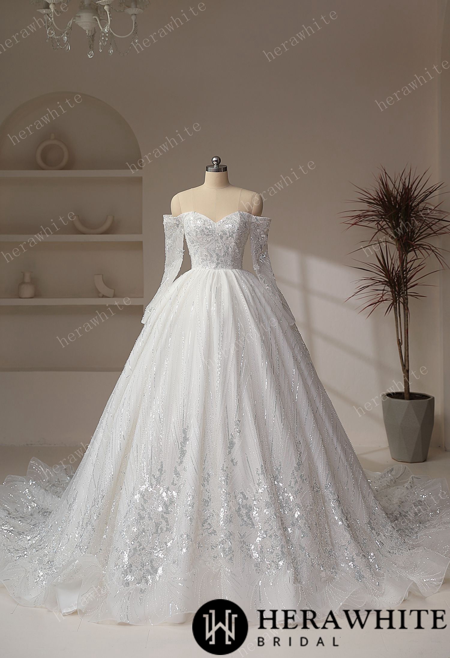 Luxury Beaded Wedding Dress Princess Wedding Gown off the Shoulder