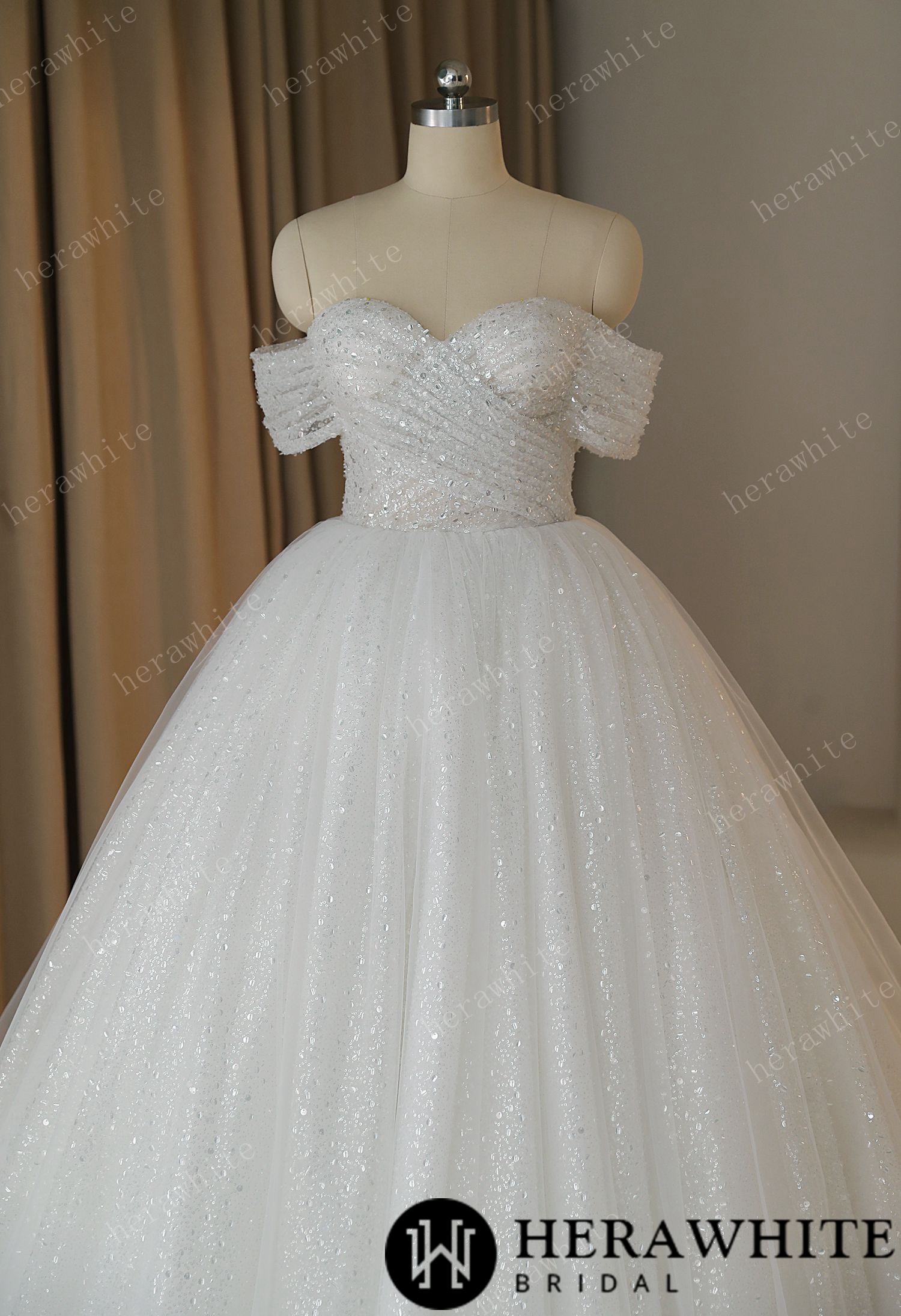 Shiny Crystal Off The Shoulder Ball Gown Wedding Dress