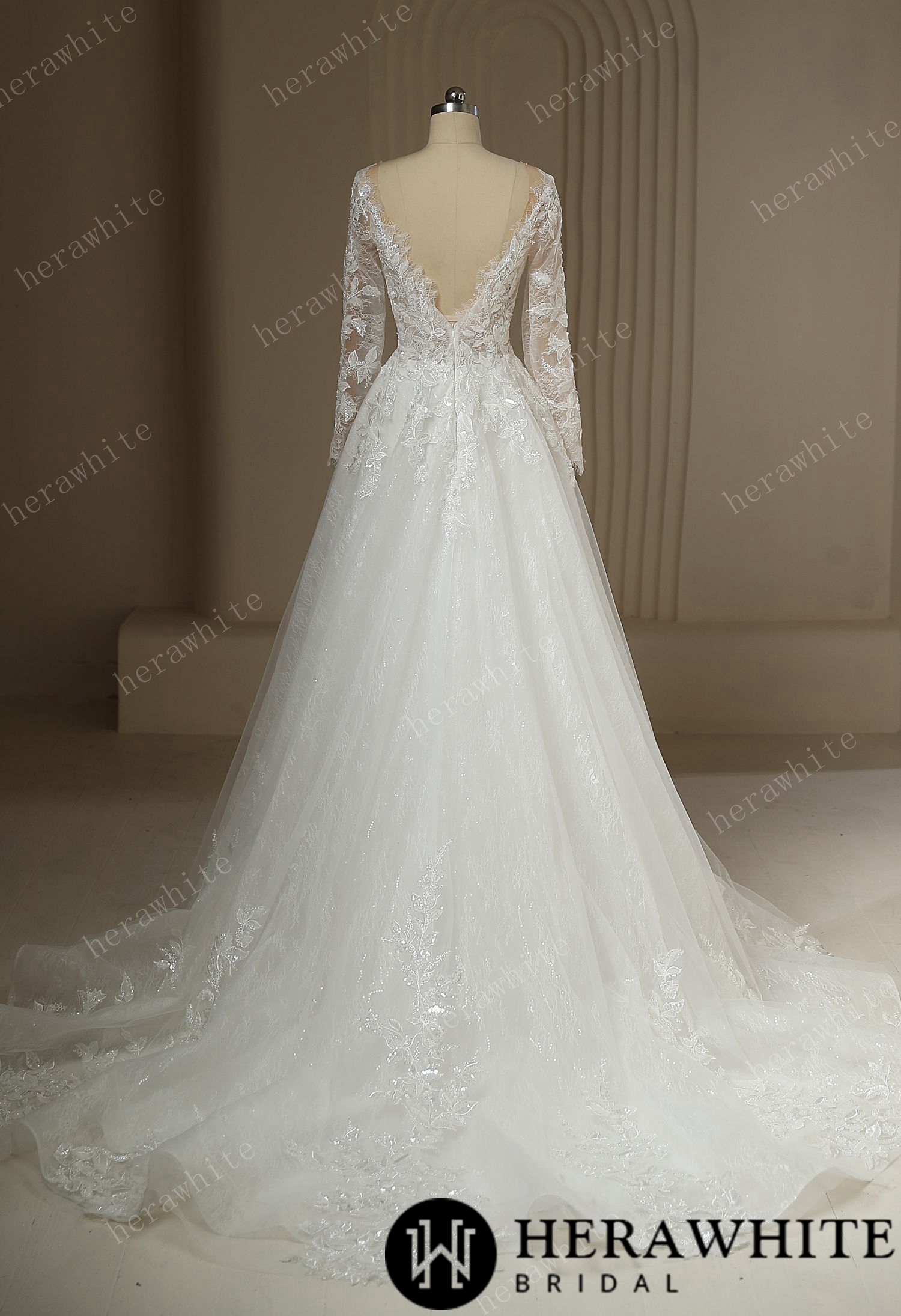 Ilusiion  Lace Long Sleeve Sparkly Wedding Dress