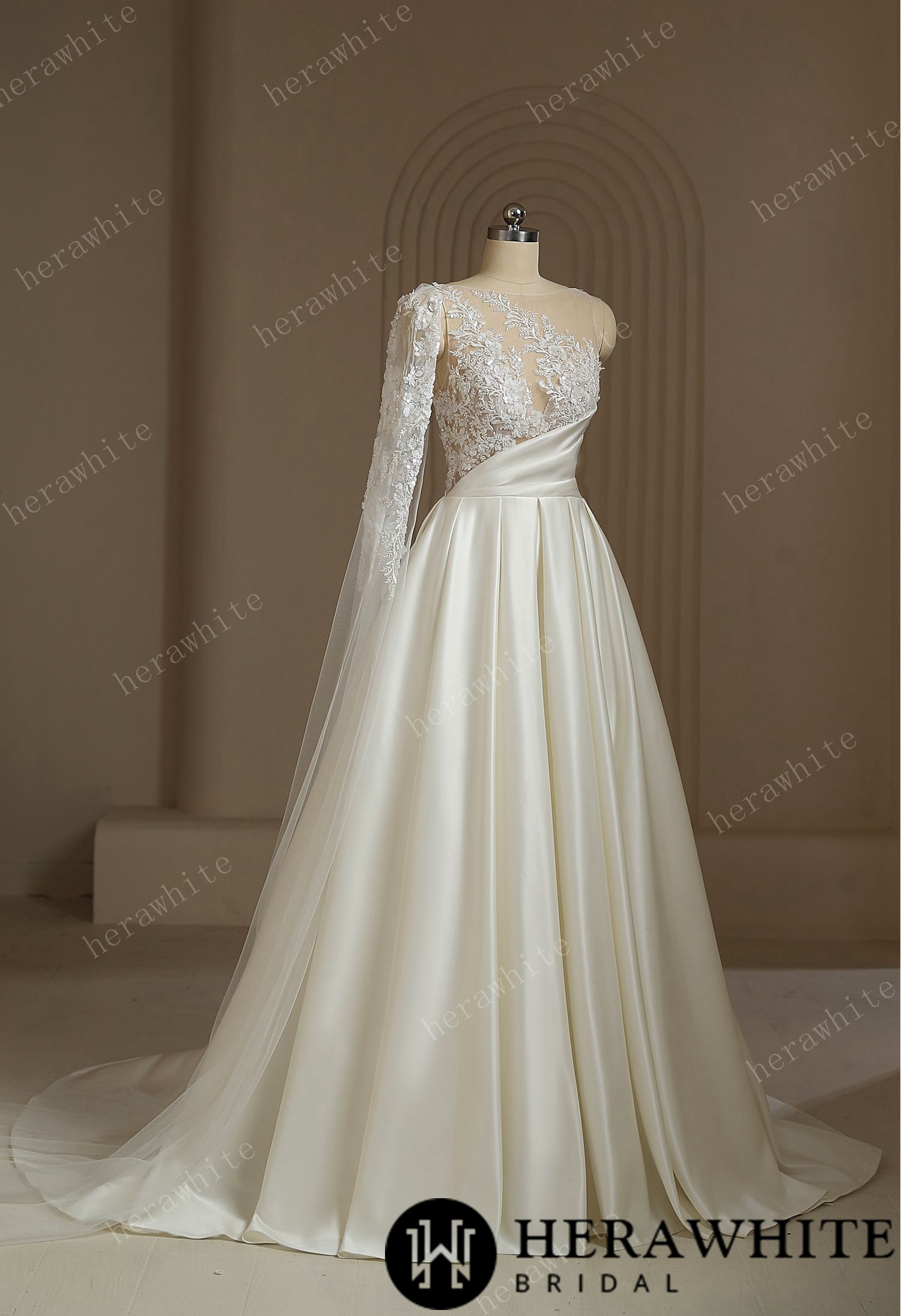 One Shoulder A-line  Wedding Dress With Beading Lace