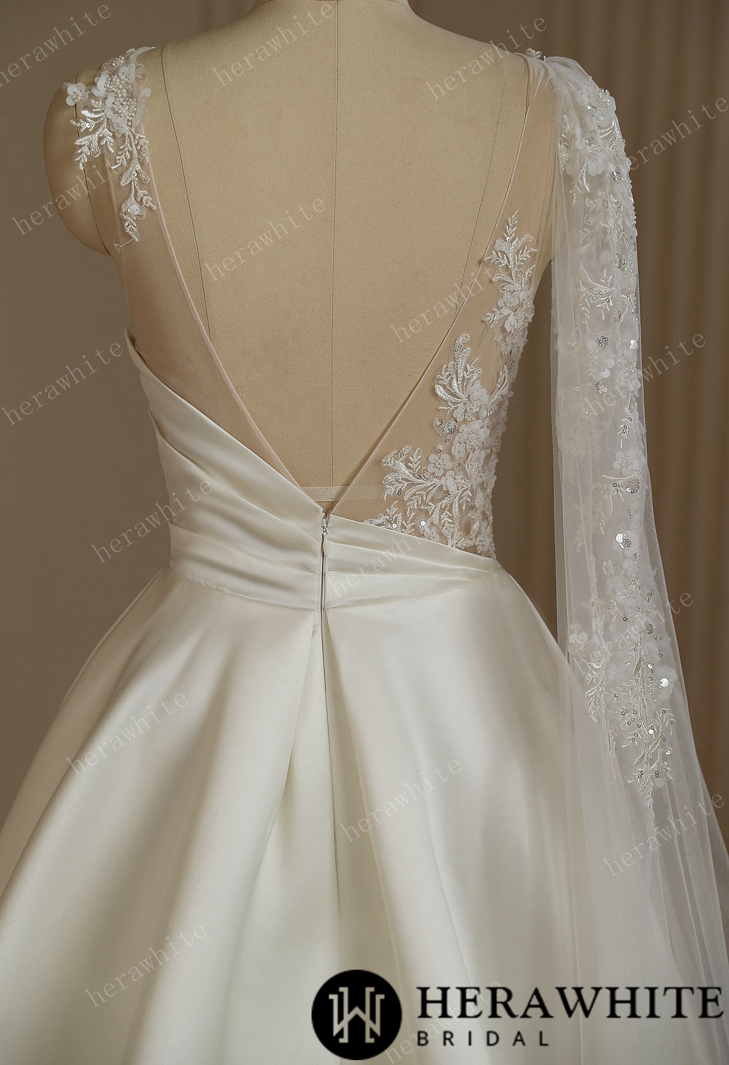 One Shoulder A-line  Wedding Dress With Beading Lace