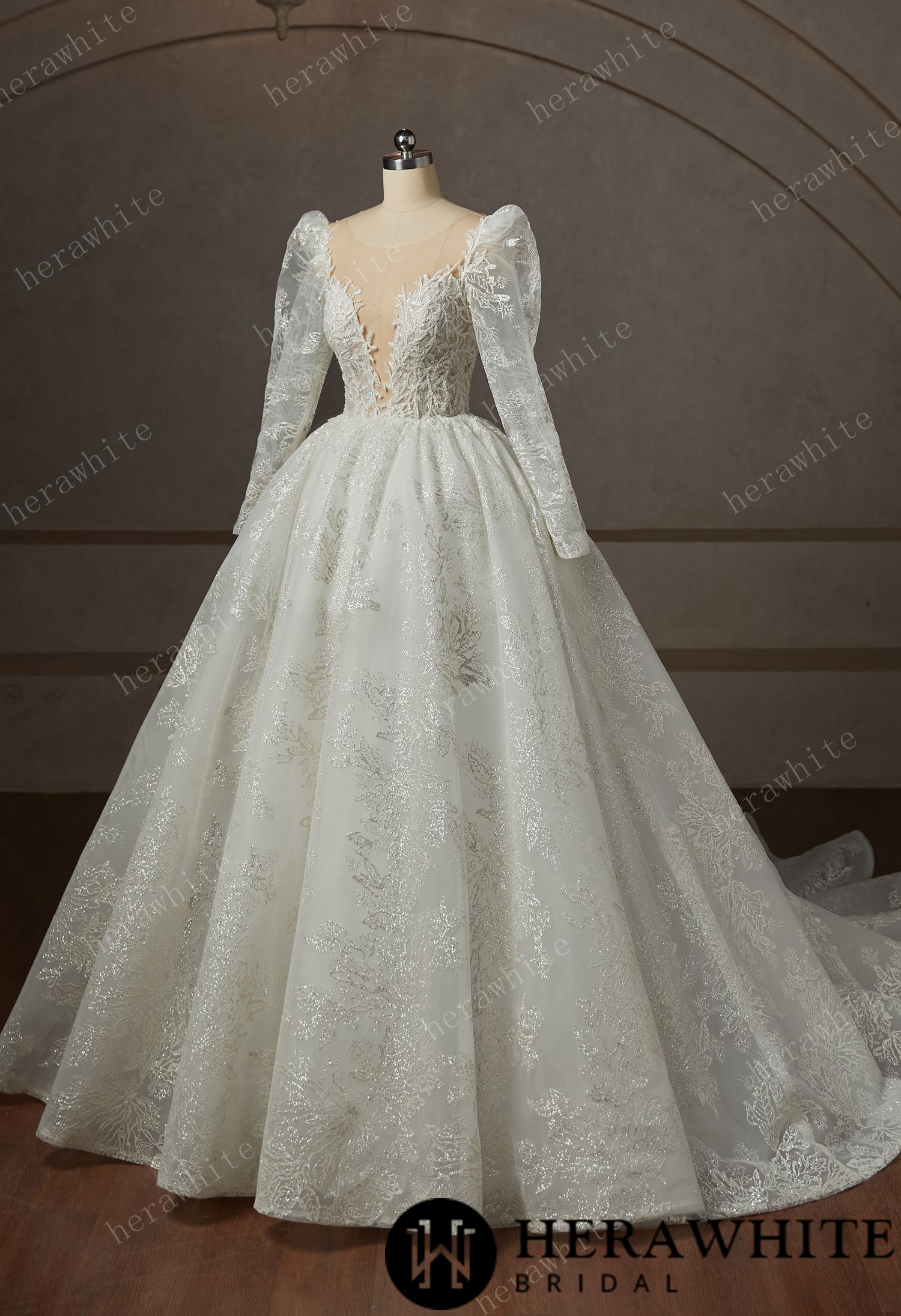 Dreamy Luxury Long Sleeve Ball Gown Wedding Dress