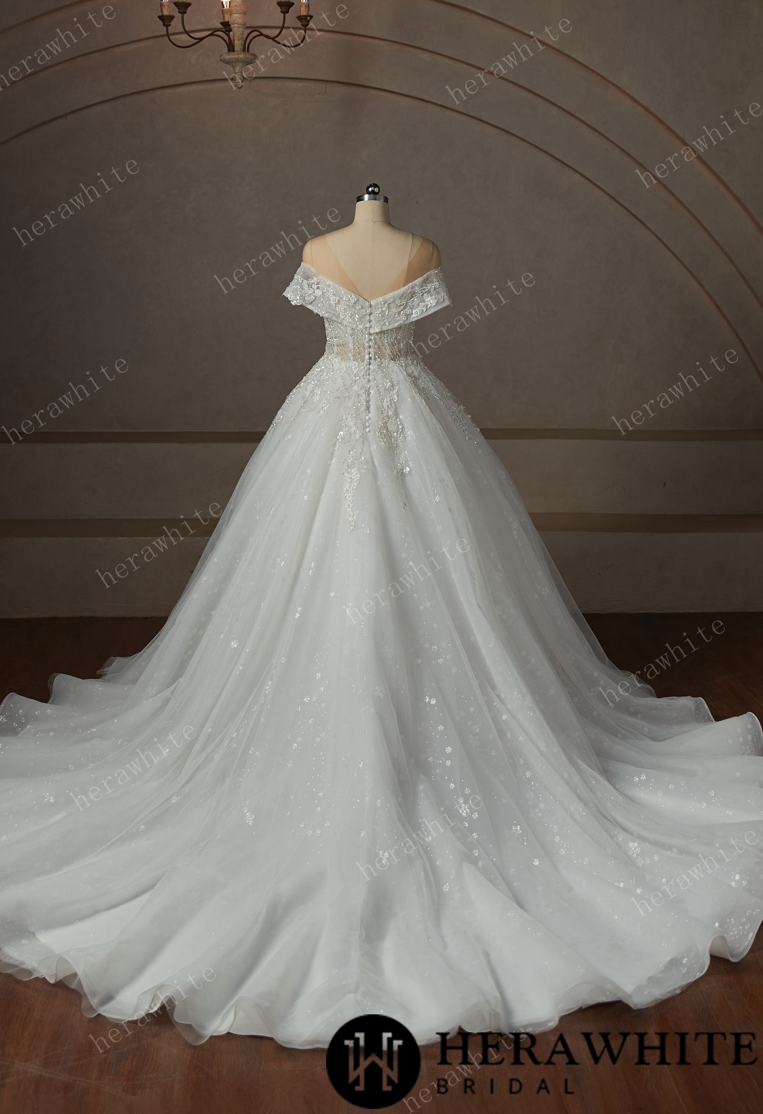 Princess Plunge  Wrap Sleeves Ball Gown Wedding Dress