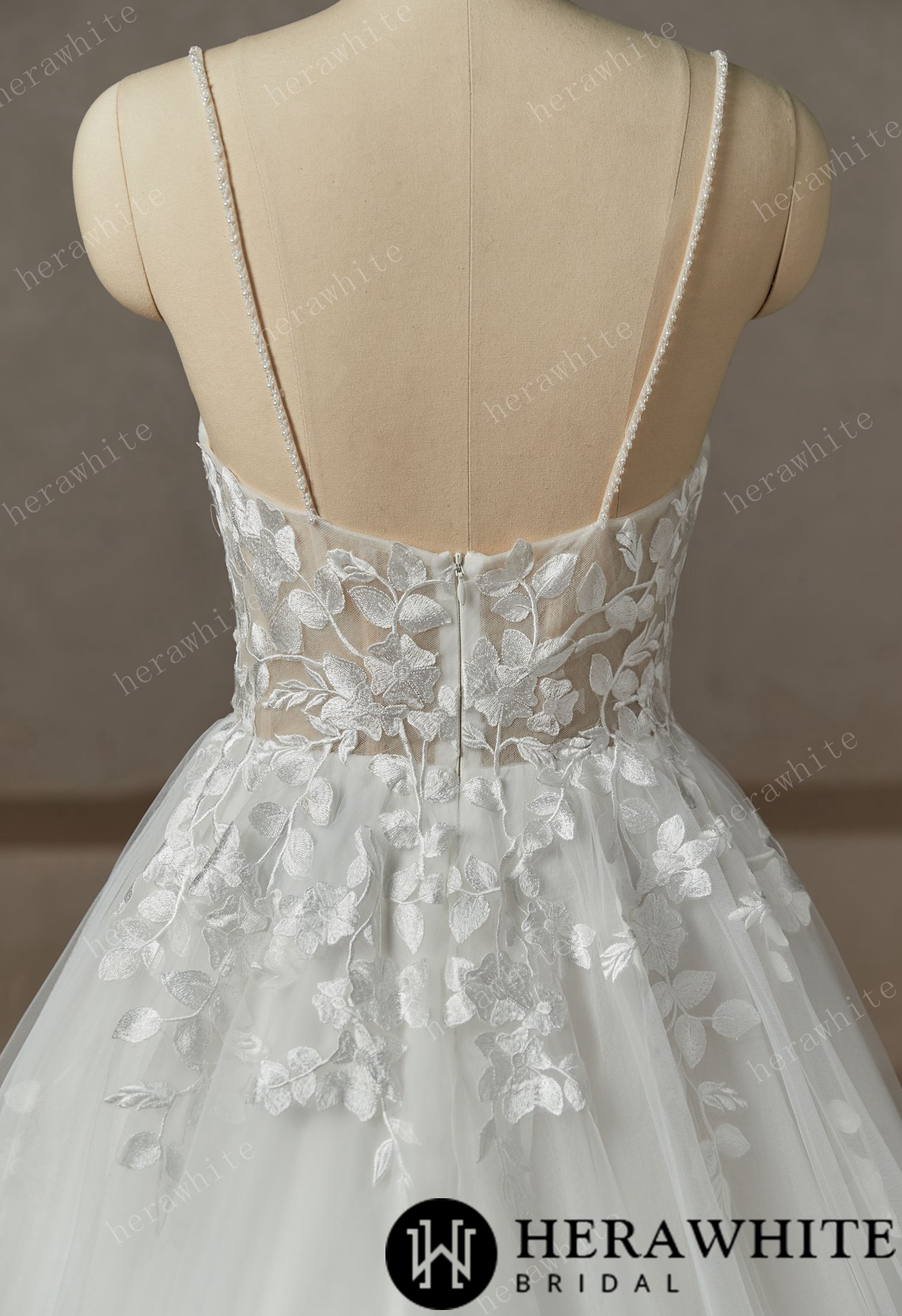 Beaded Strap Lace  Tulle Wedding Dress