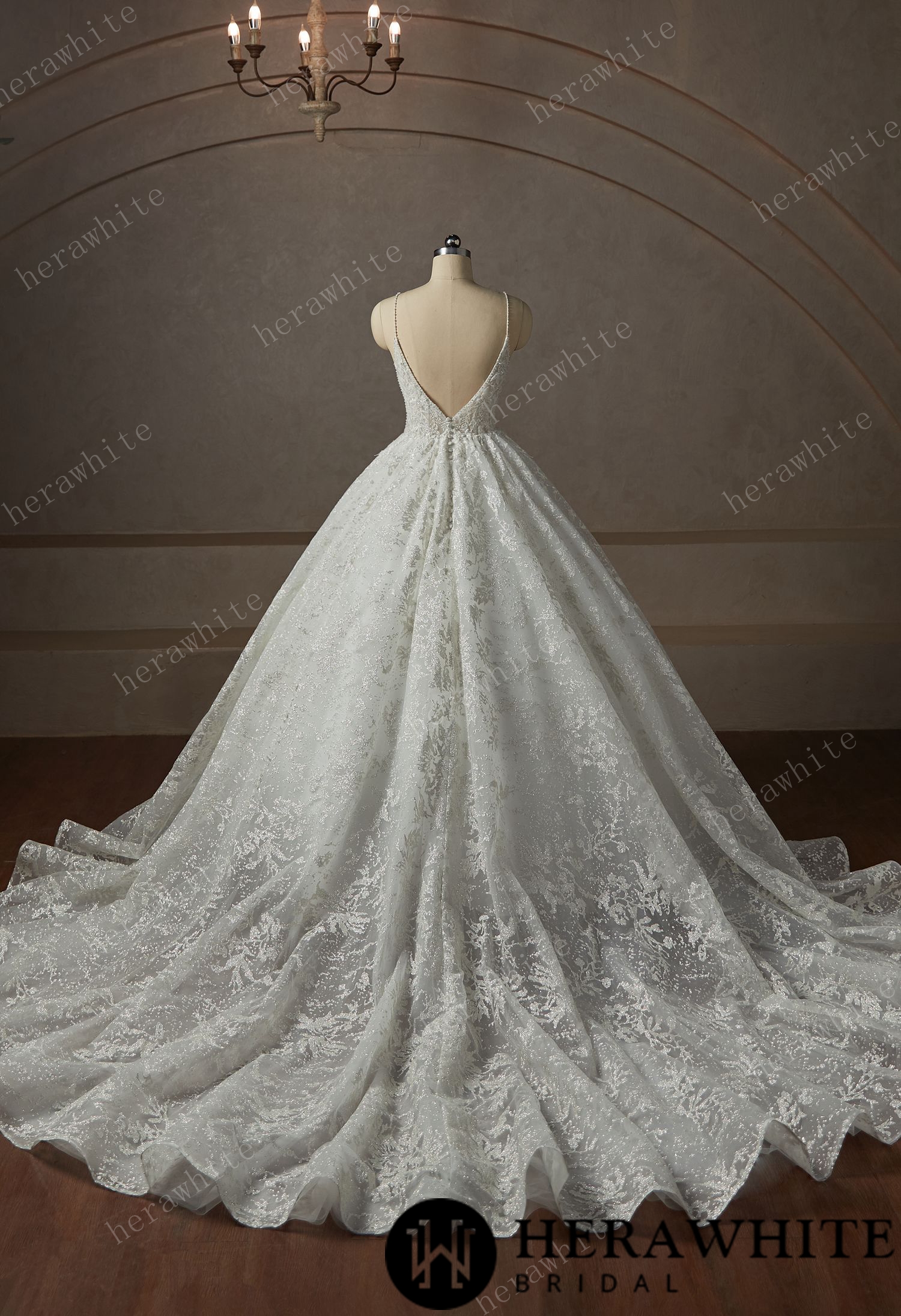 Princess Beaded Deep-plunge Ball Gown Wedding Dress