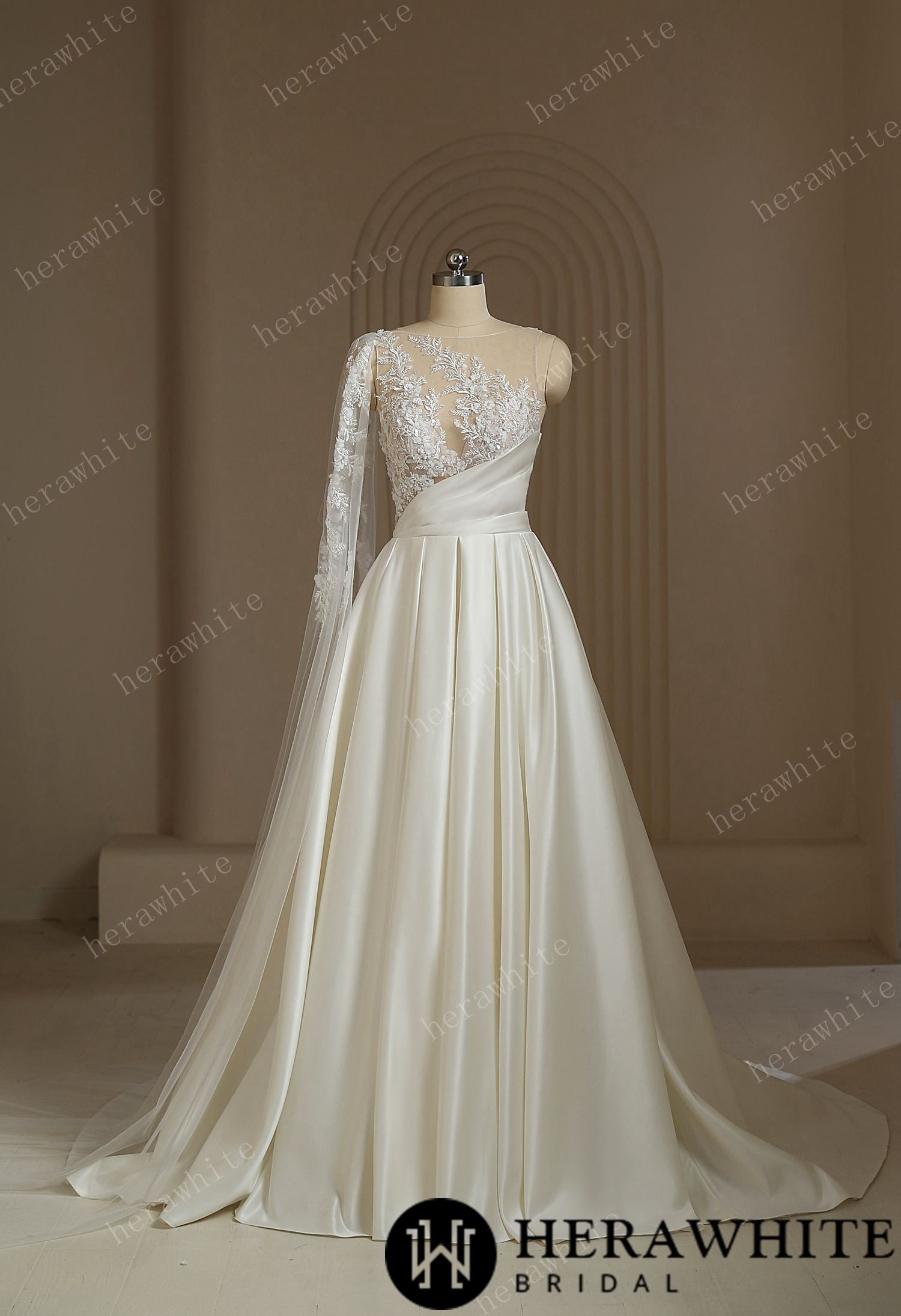 One Shoulder A-line  Wedding Dress With Beading Lace