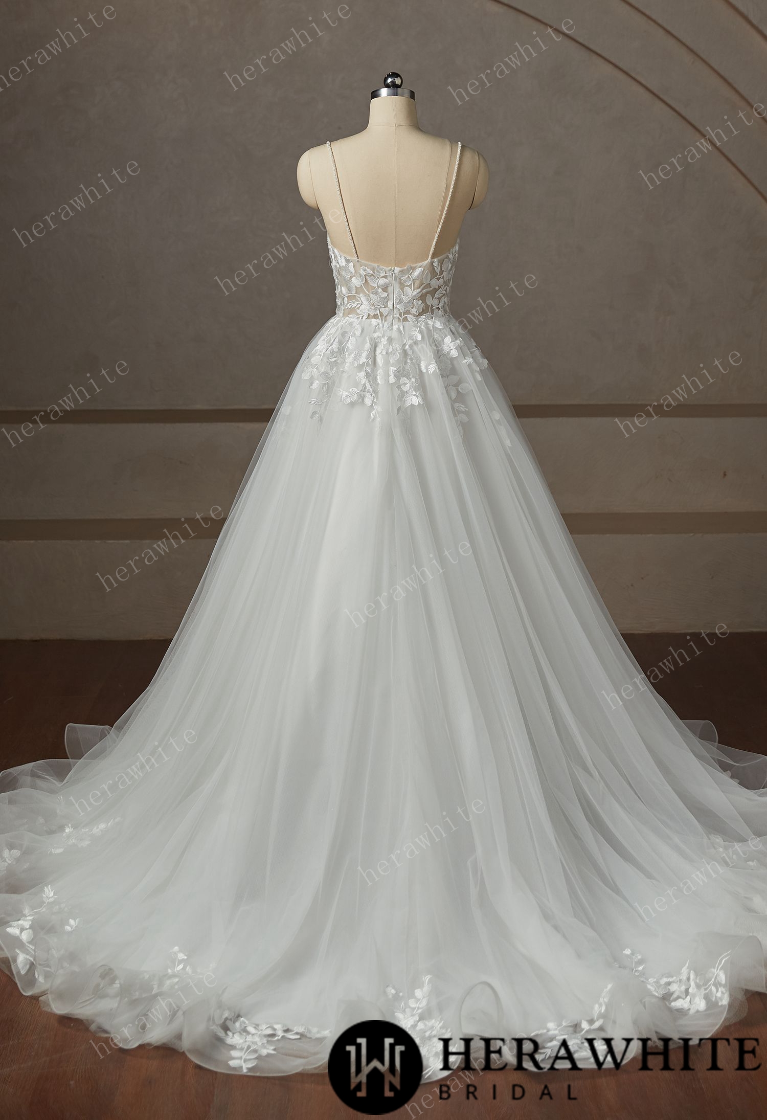 Beaded Strap Lace  Tulle Wedding Dress