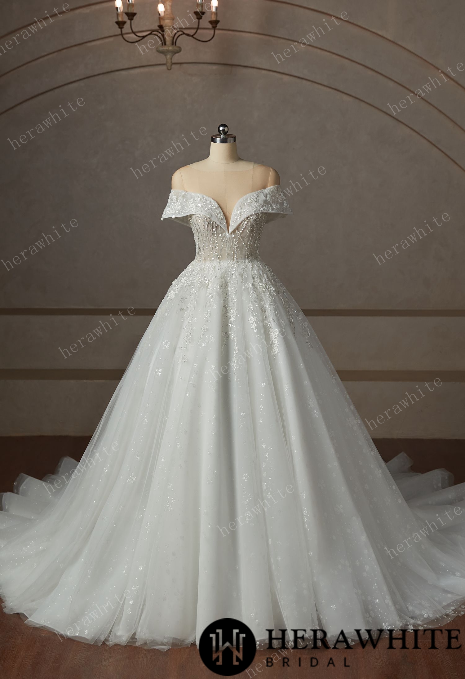 Princess Plunge  Wrap Sleeves Ball Gown Wedding Dress