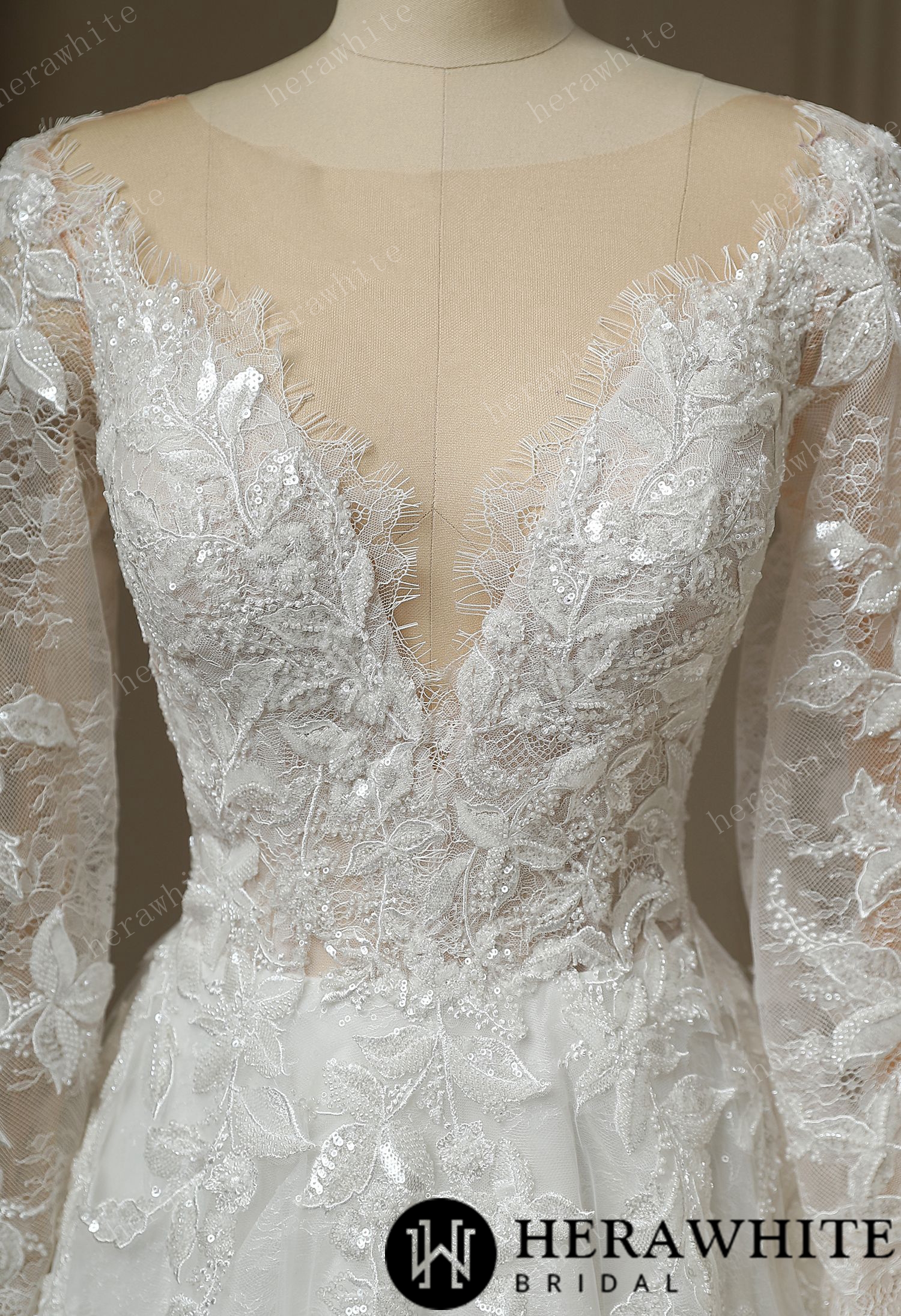 Ilusiion  Lace Long Sleeve Sparkly Wedding Dress