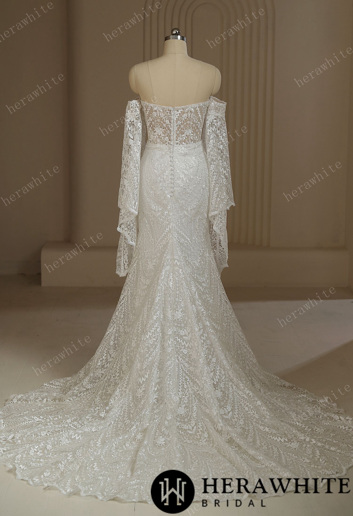 Boho Lace Wedding Dress With Detachable Sleeves