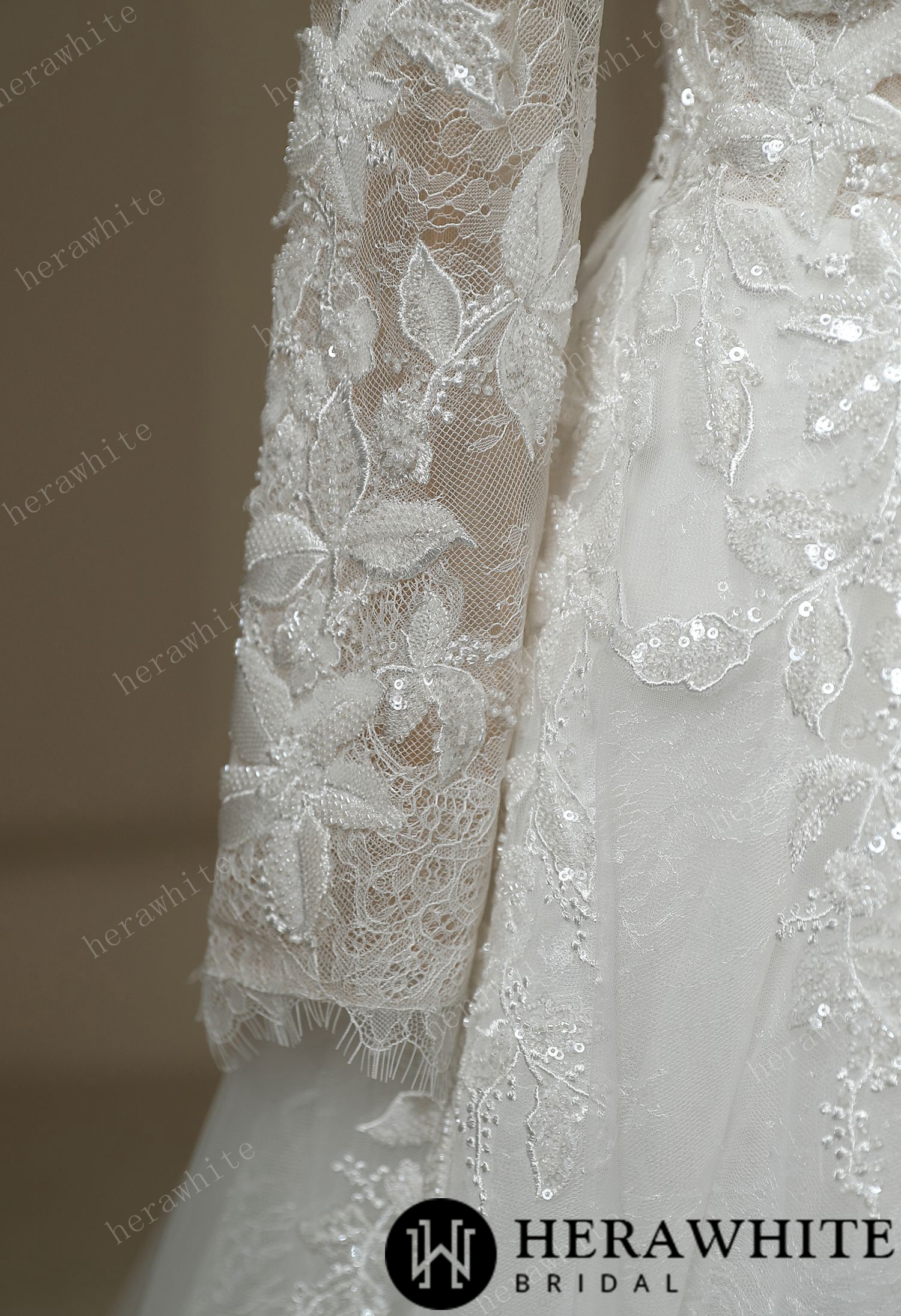 Ilusiion  Lace Long Sleeve Sparkly Wedding Dress