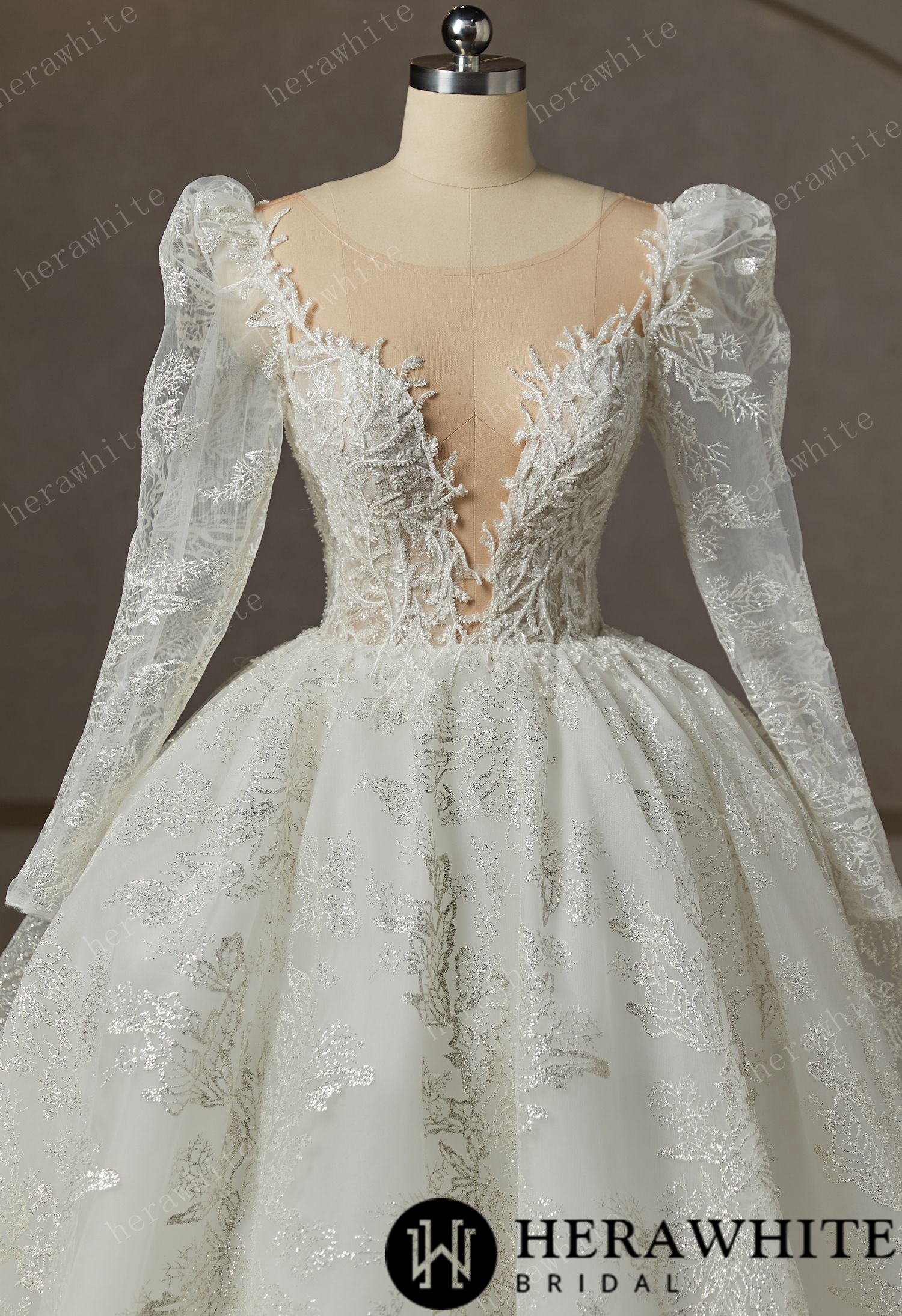 Dreamy Luxury Long Sleeve Ball Gown Wedding Dress