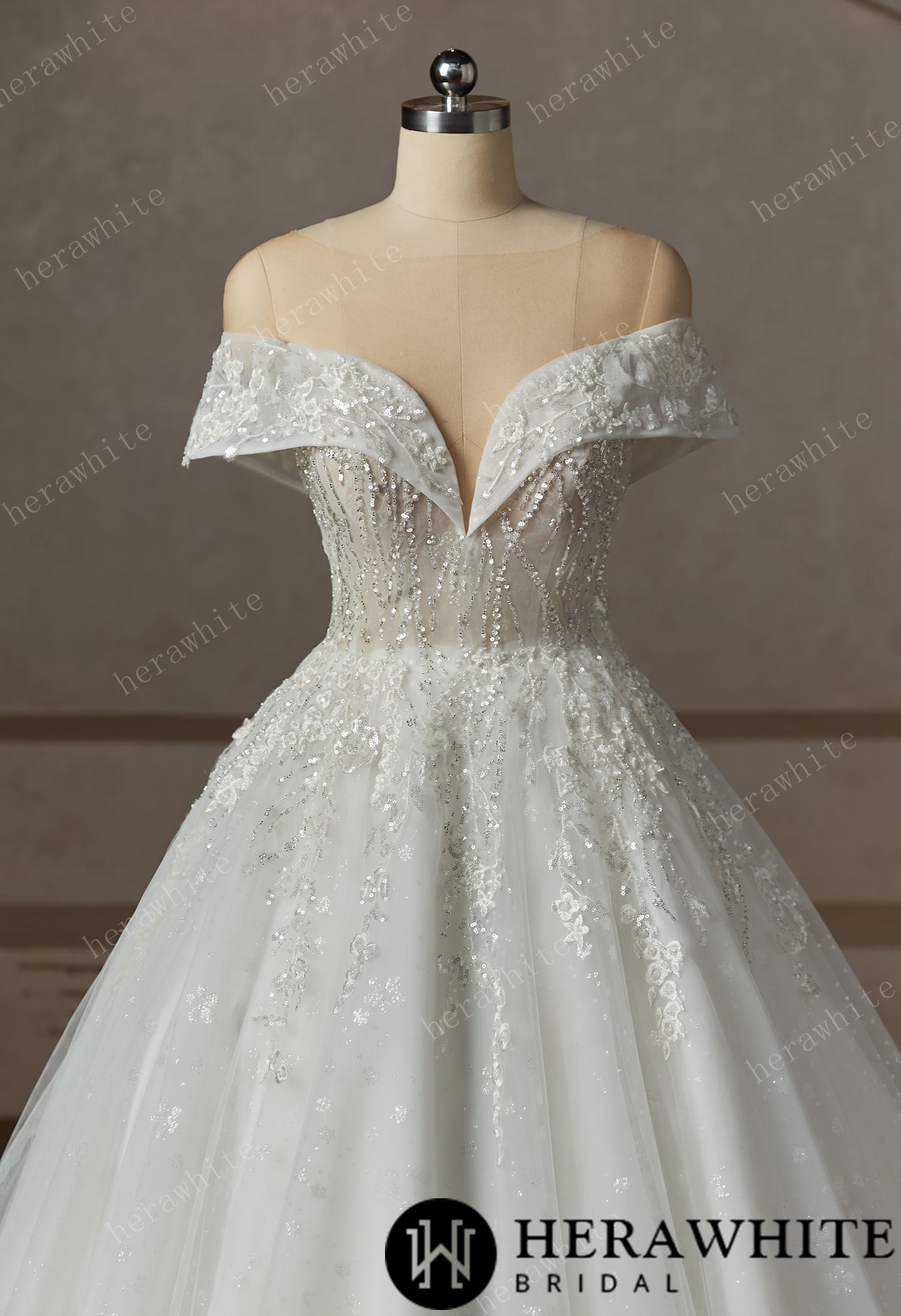 Princess Plunge  Wrap Sleeves Ball Gown Wedding Dress