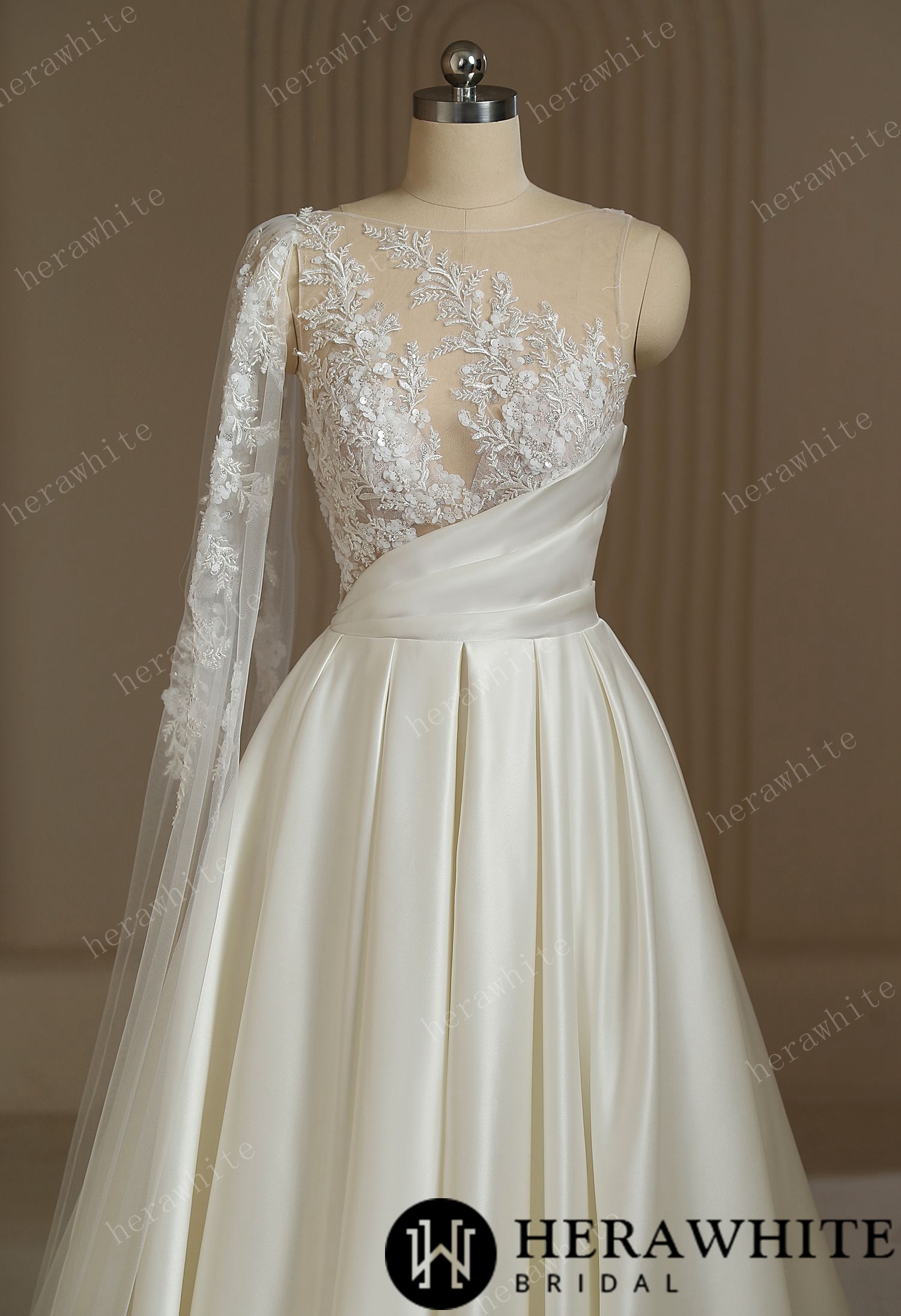 One Shoulder A-line  Wedding Dress With Beading Lace