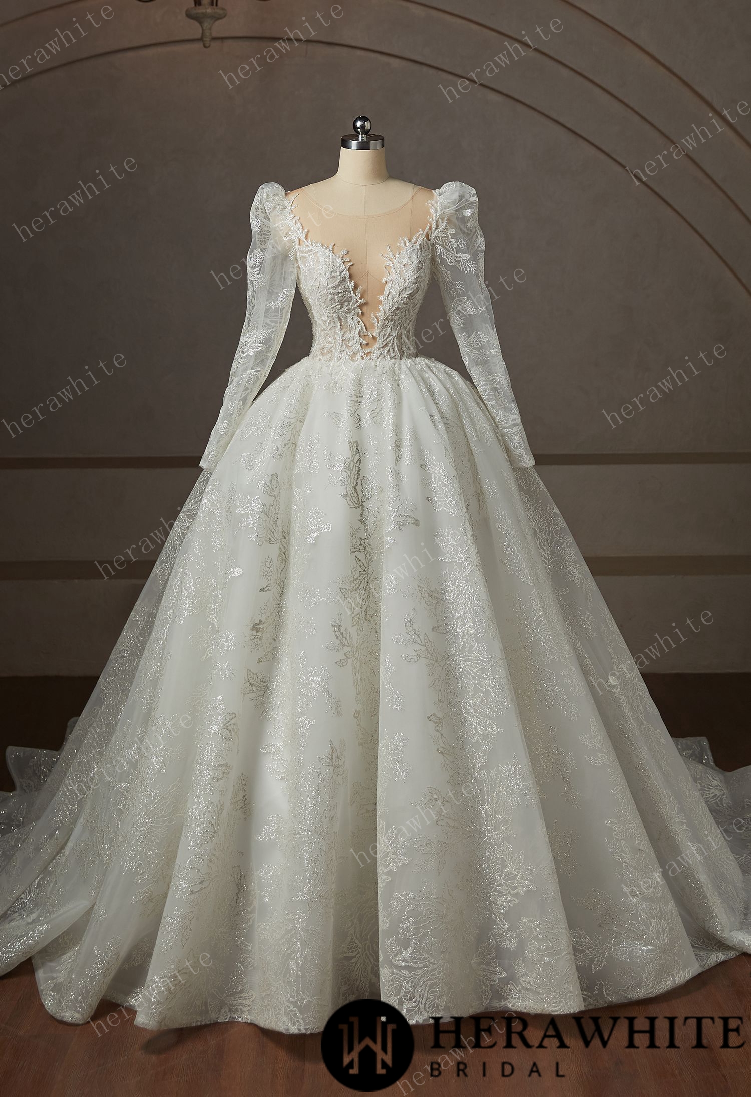 Dreamy Luxury Long Sleeve Ball Gown Wedding Dress