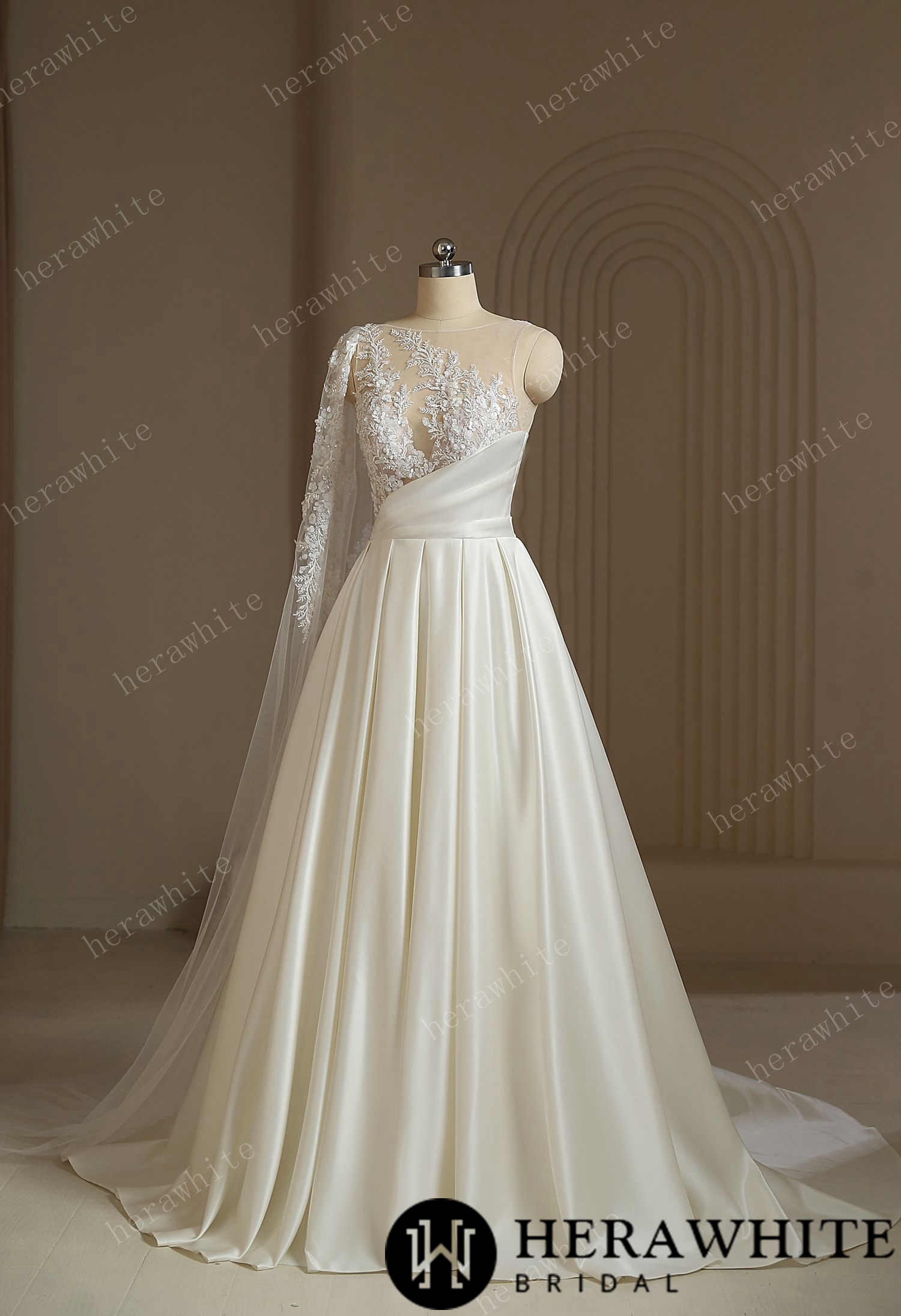 One Shoulder A-line  Wedding Dress With Beading Lace