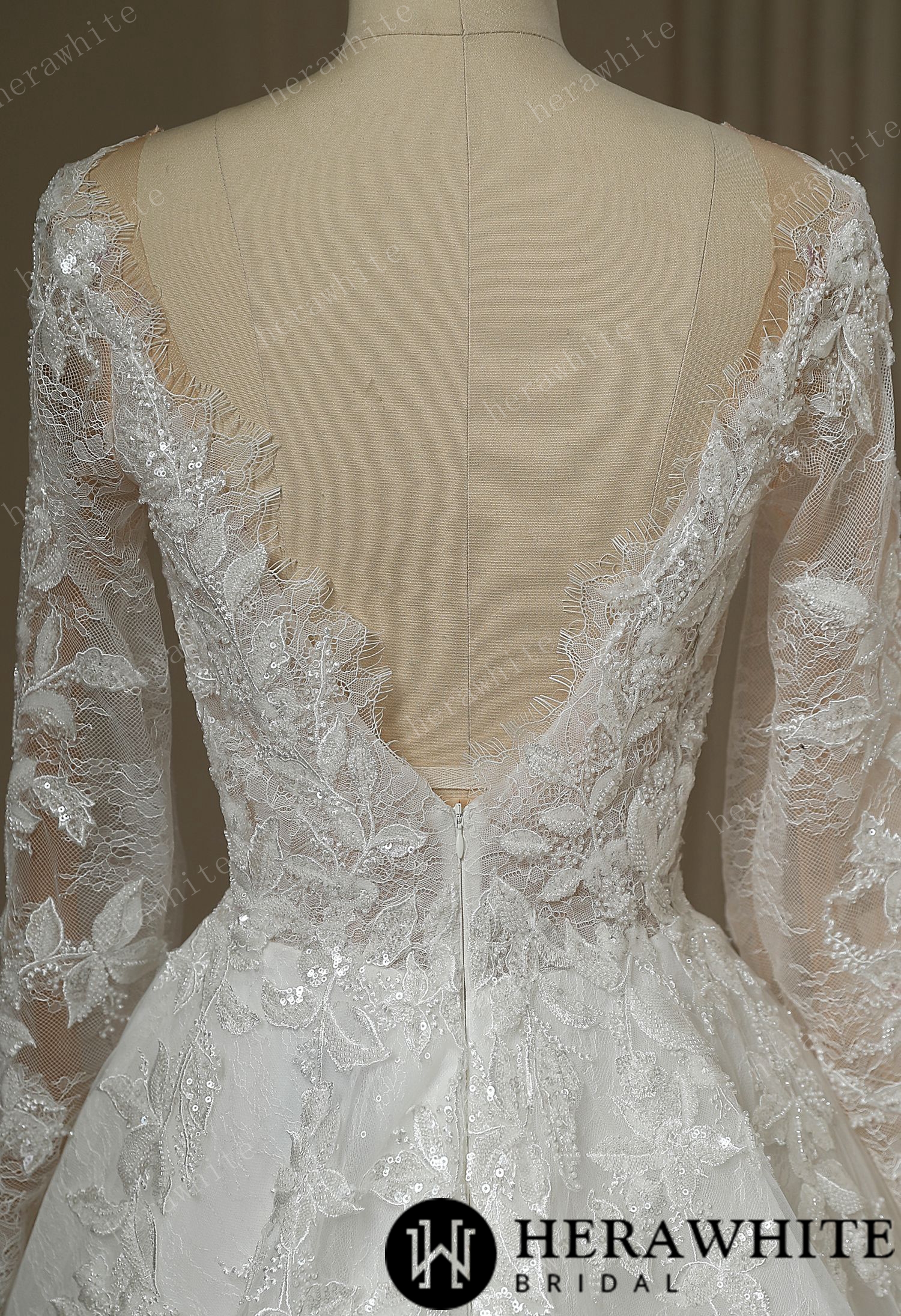 Ilusiion  Lace Long Sleeve Sparkly Wedding Dress