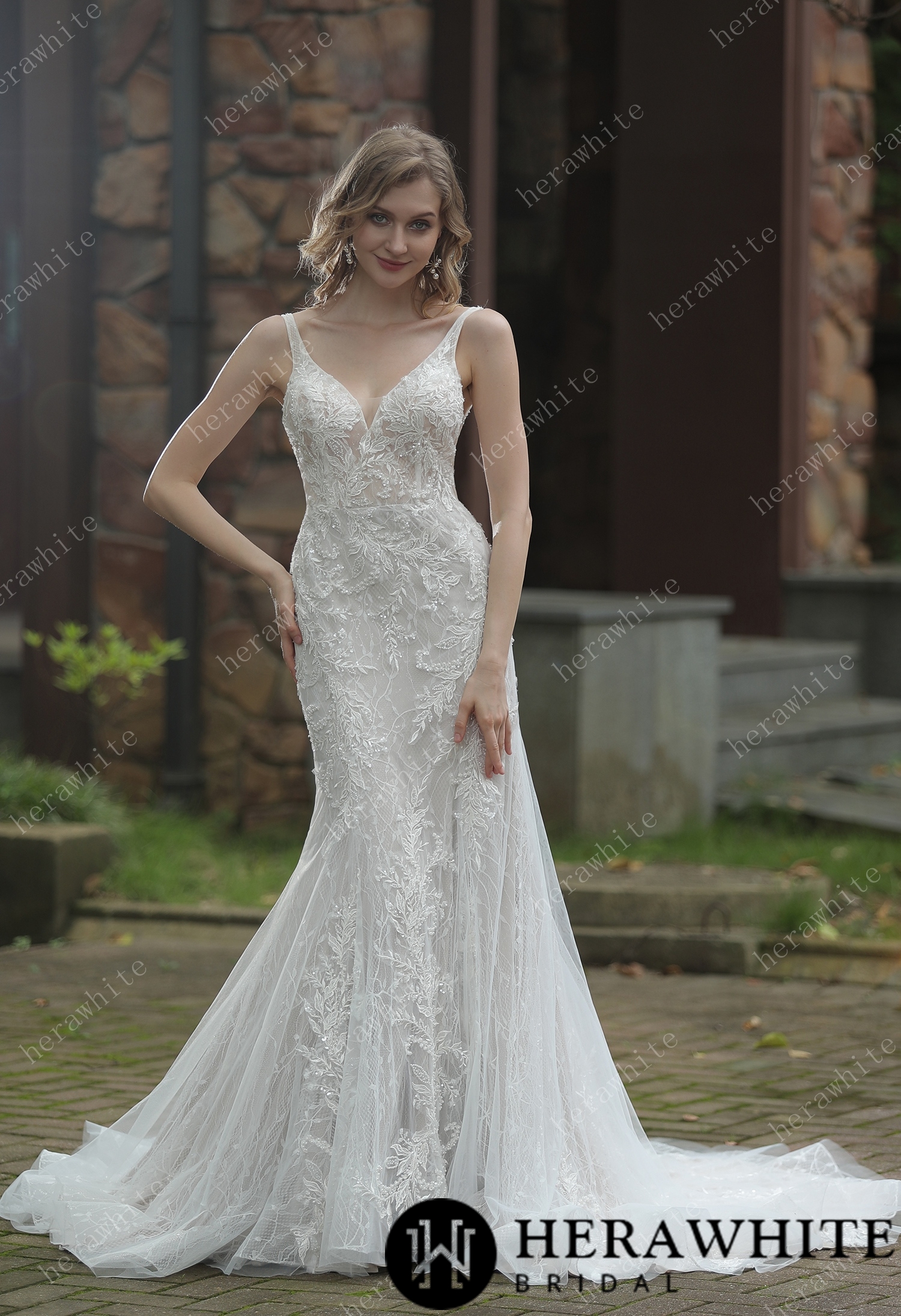 Square Neckline Wedding Dress with Delicate Leafy Lace – TulleLux