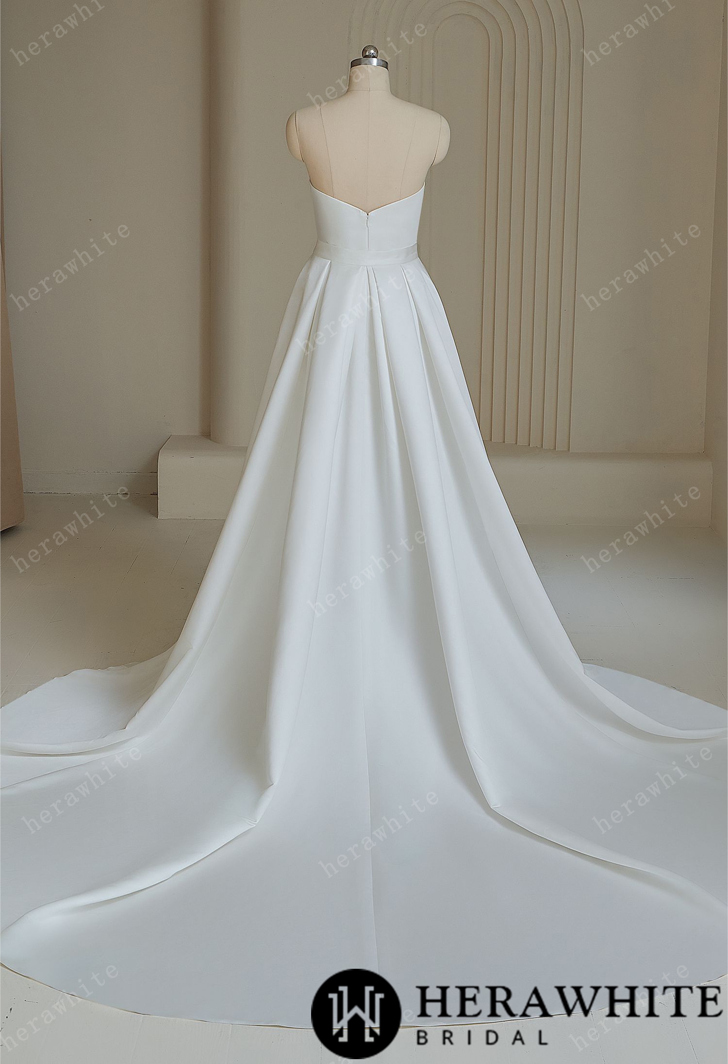 Sweetheart pleated  Satin Mermaid Wedding Dress with  Overskirt