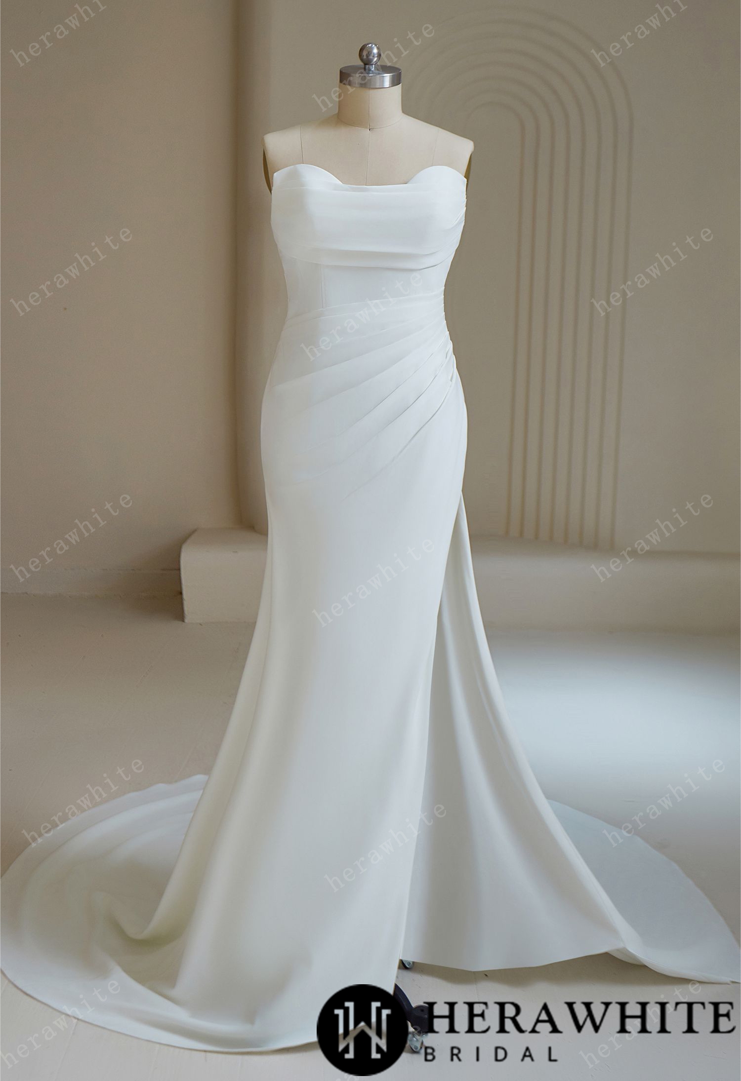 Simple Strapless Ruched with Slit Wedding Dress