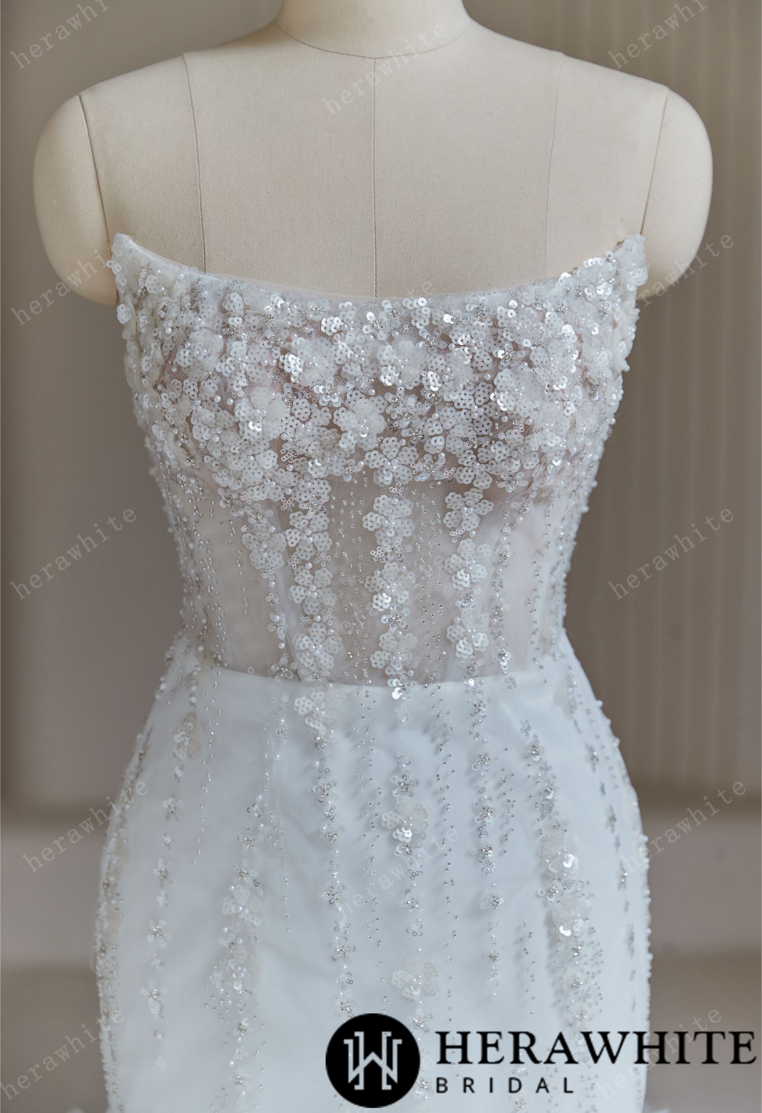 Beaded Wedding Dresses With  Cascading Ruffles