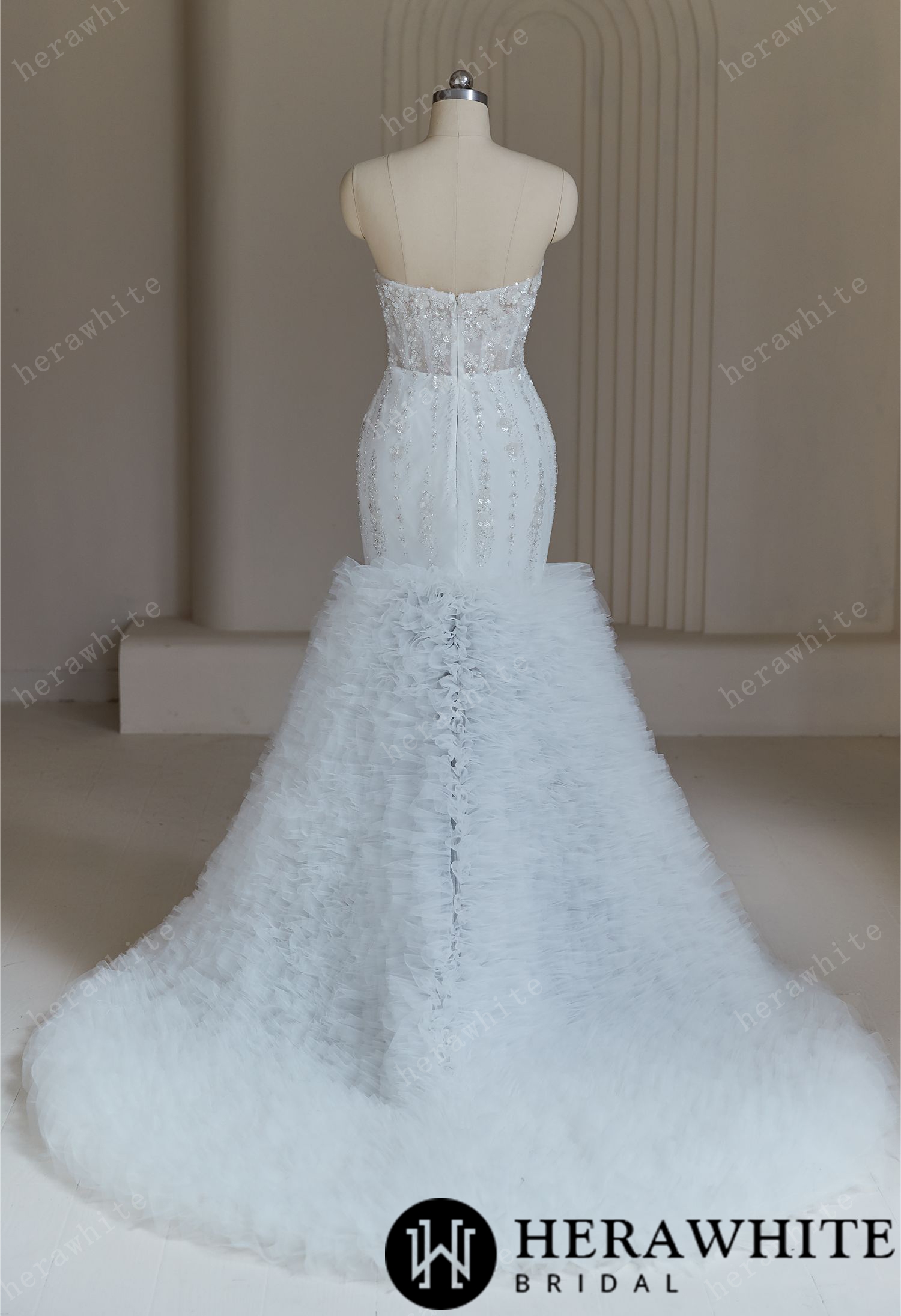 Beaded Wedding Dresses With  Cascading Ruffles