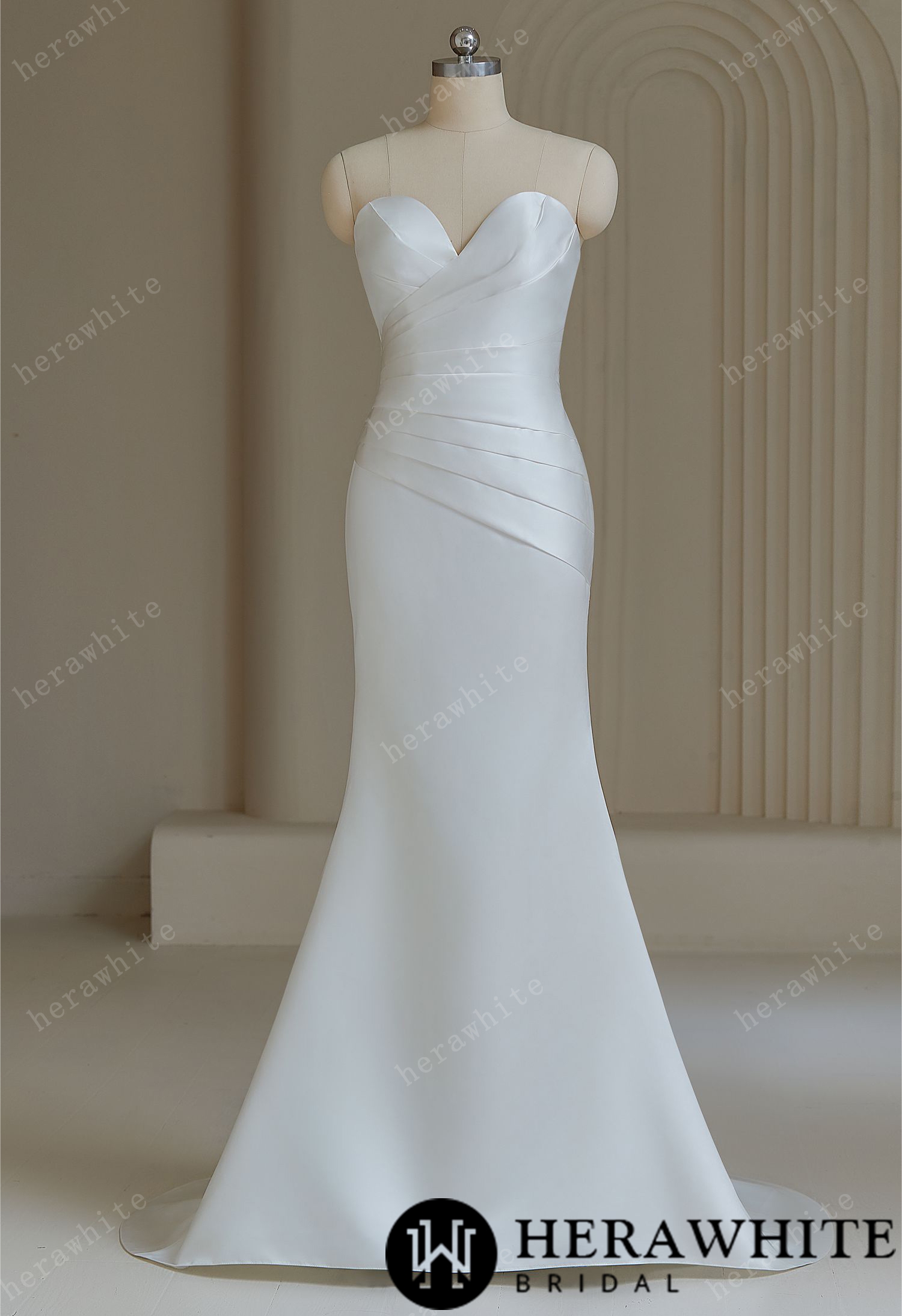 Sweetheart pleated  Satin Mermaid Wedding Dress with  Overskirt