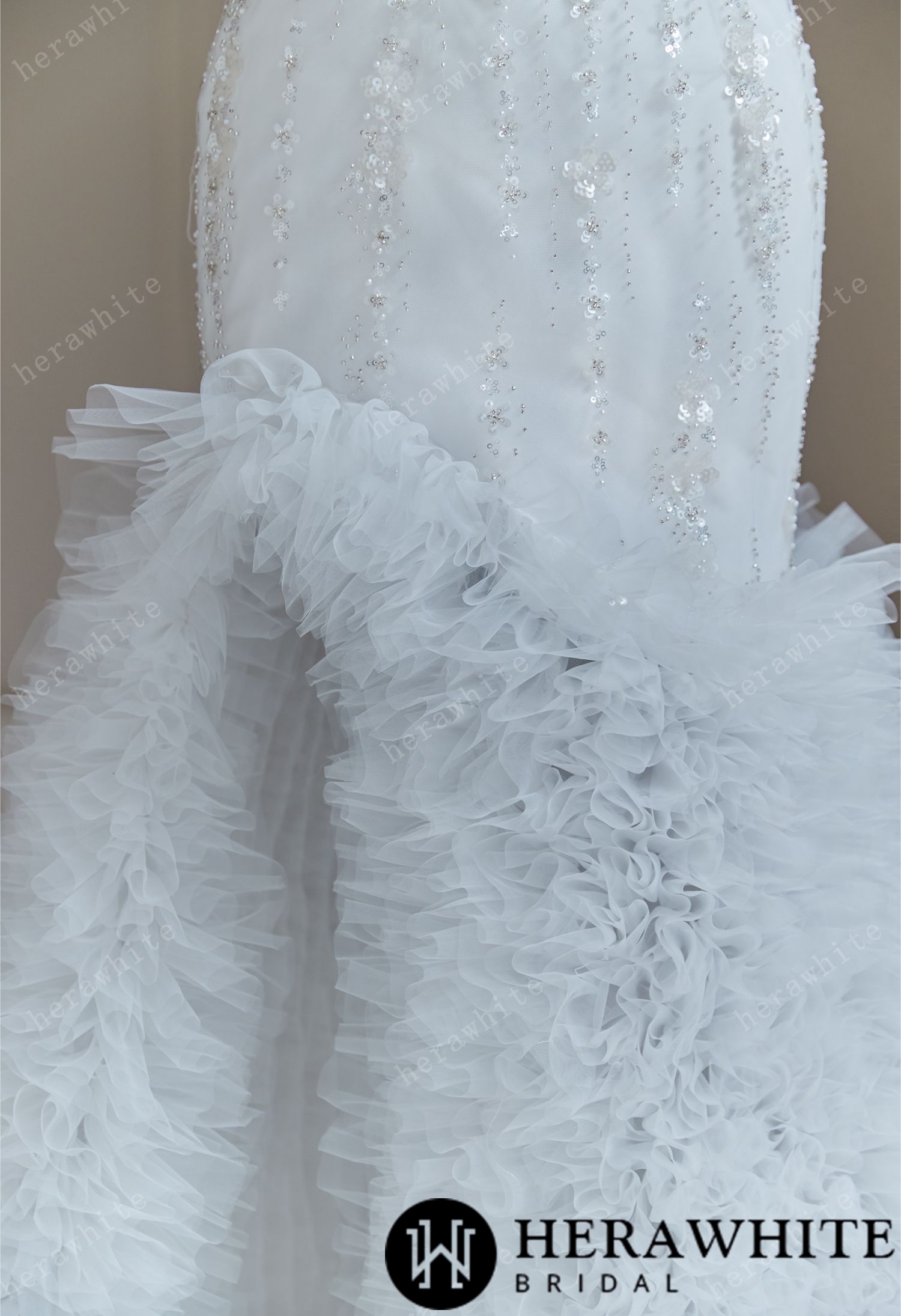 Beaded Wedding Dresses With  Cascading Ruffles