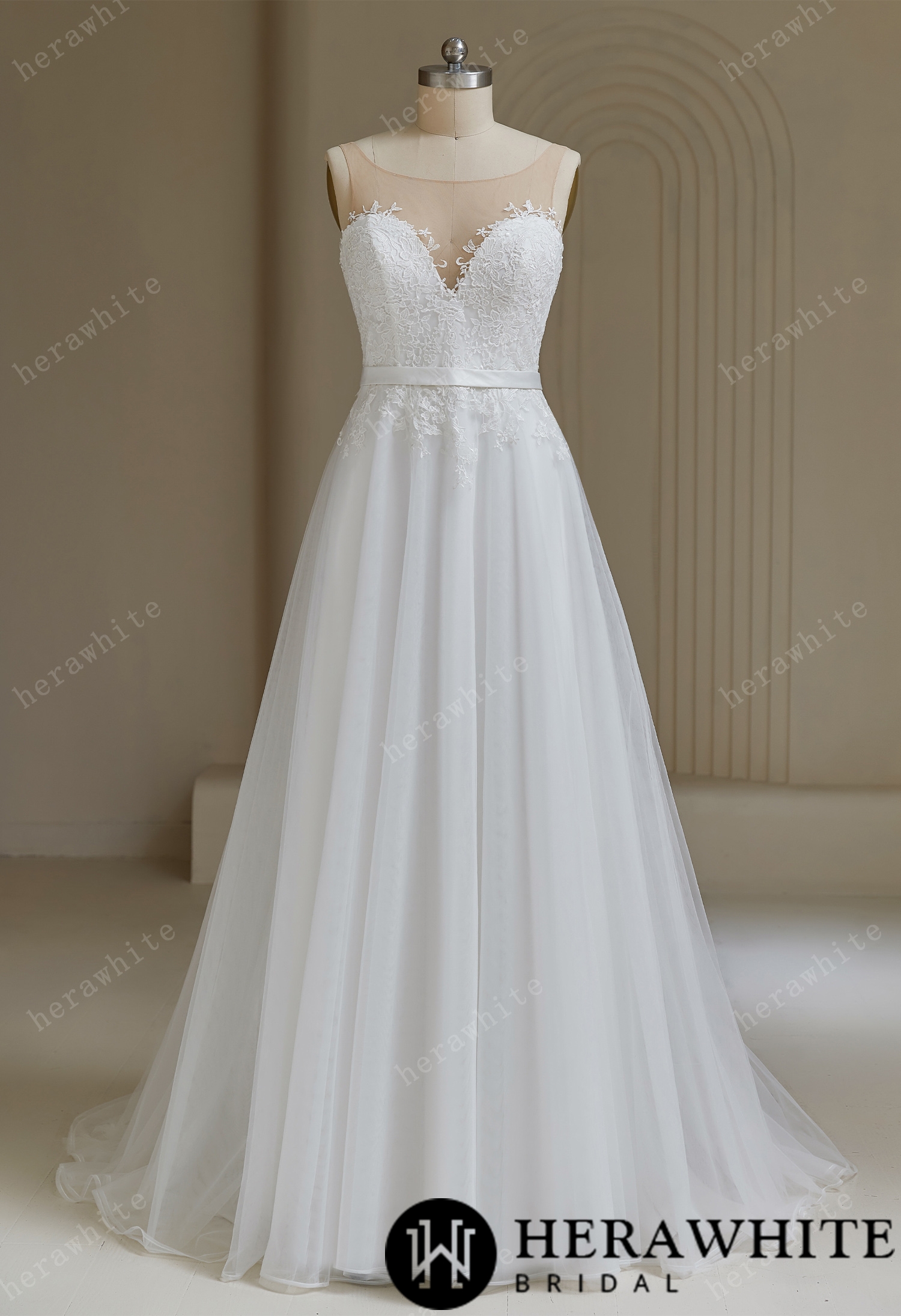 Illusion Neckline A-Line Wedding Dress