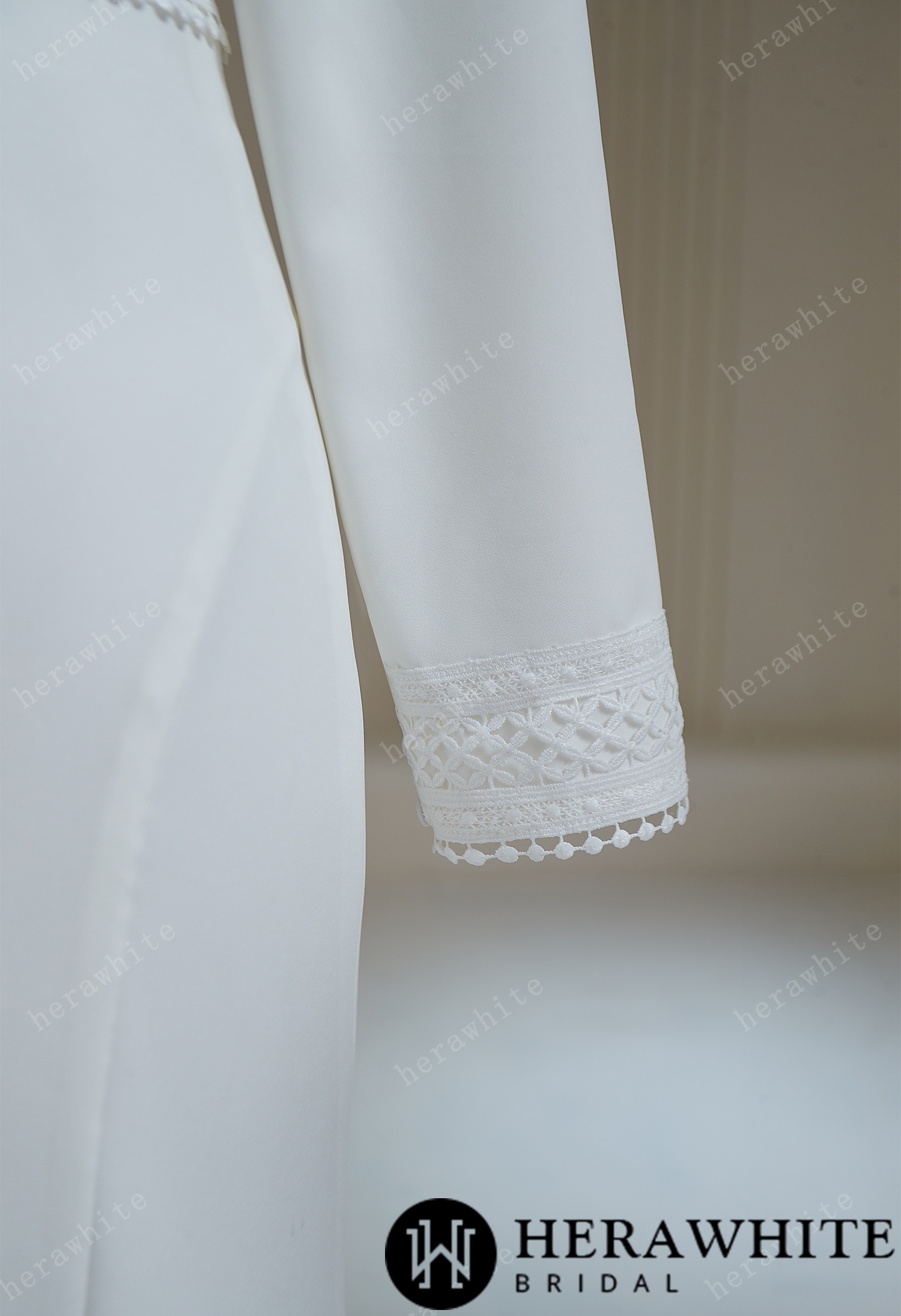 Deep V Neck  Crepe Mermaid Wedding Dresses With Full Sleeves