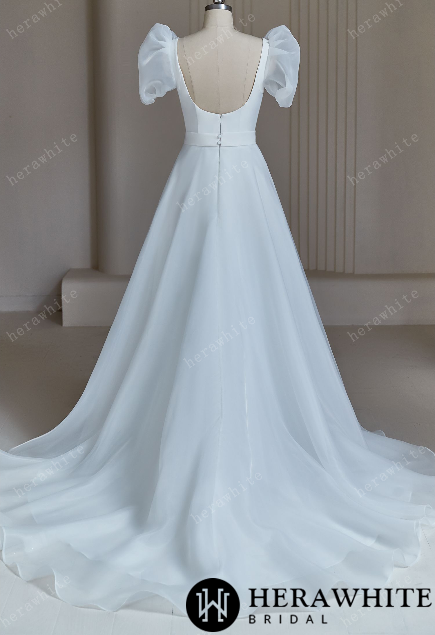 Elegant Wedding Dress With Puff Short Sleeve