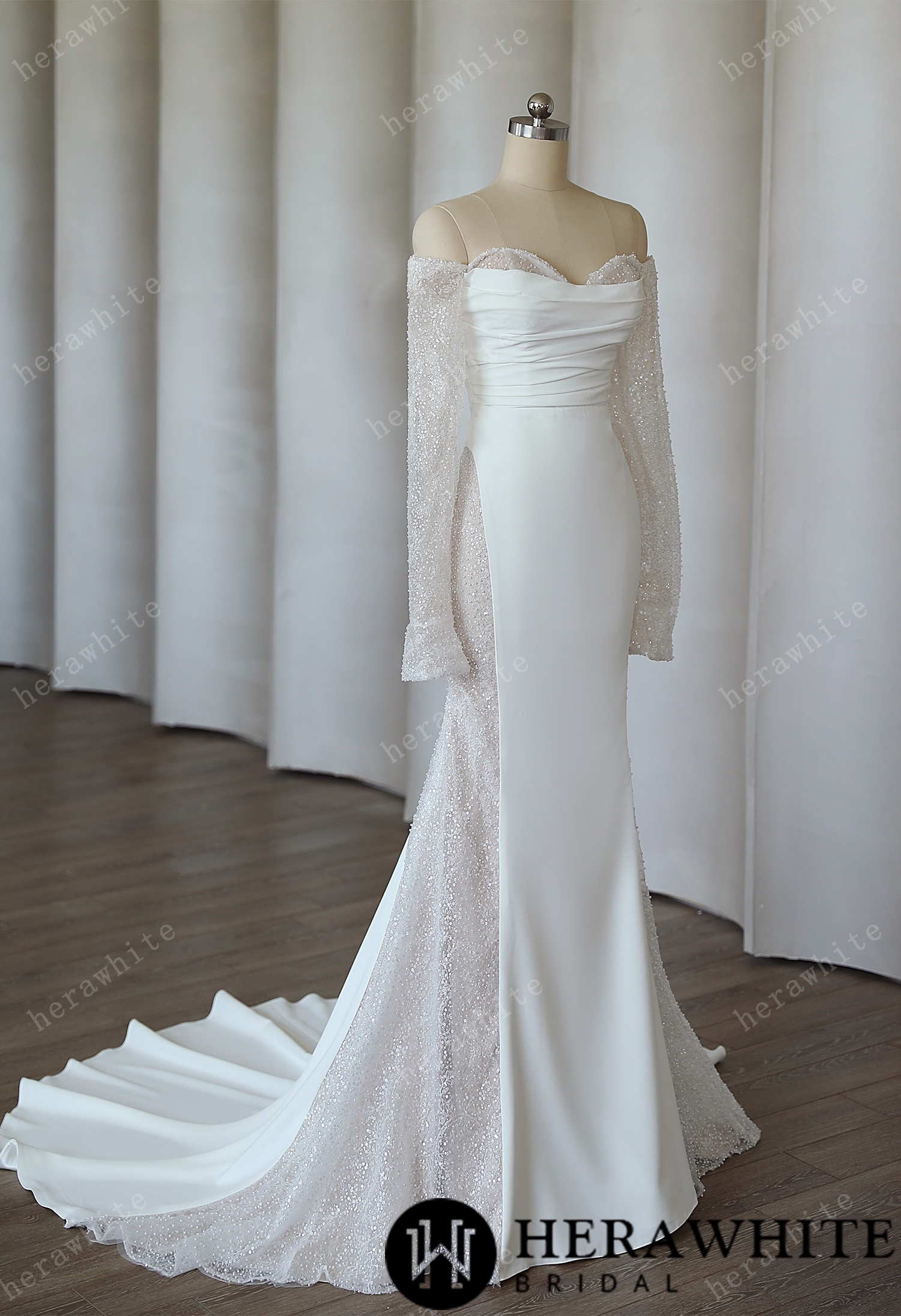 Elegant Off The Shoulder Crepe Mermaid Wedding Dress