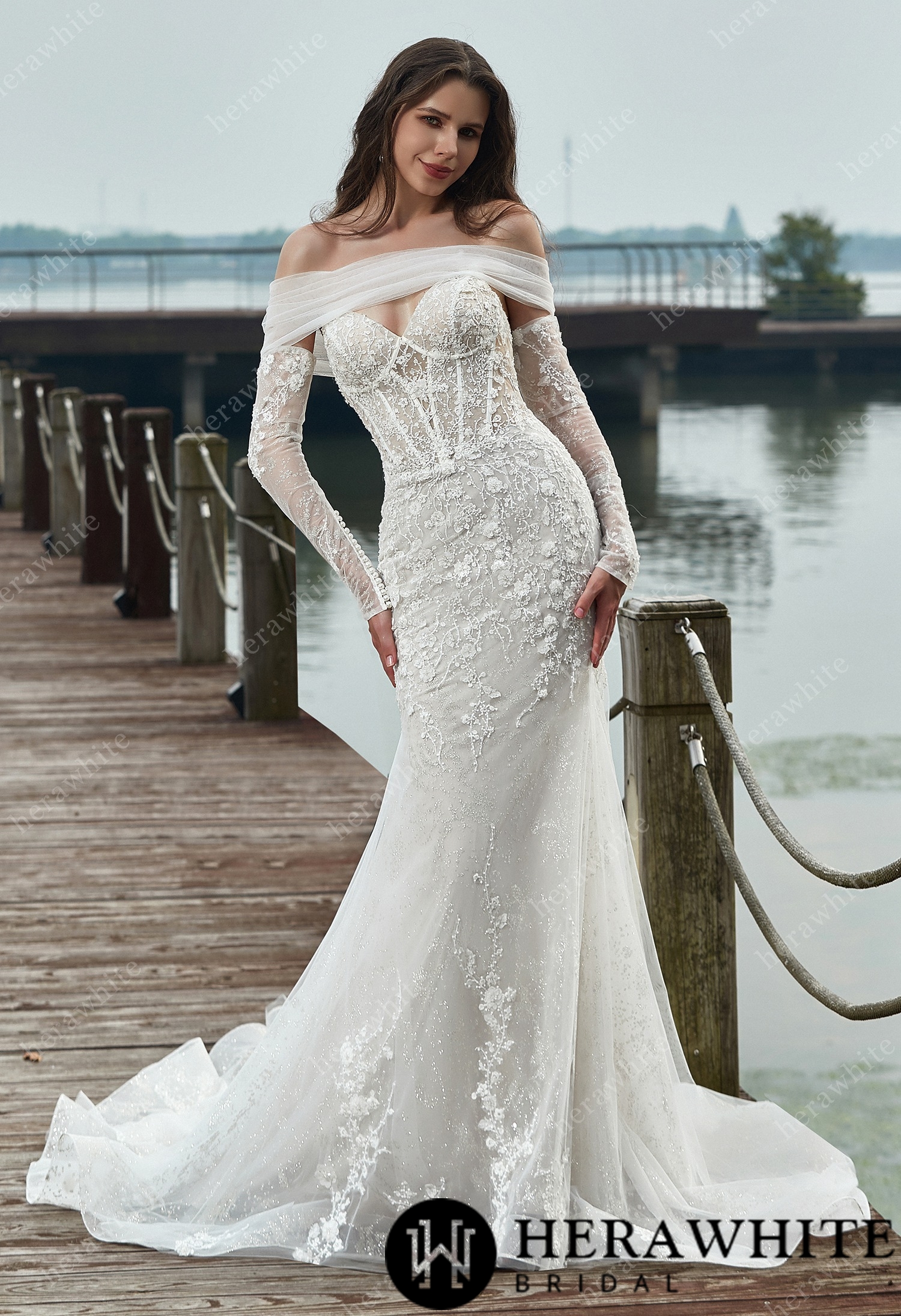 Appliques Corset Lace And Long Sleeves Wedding Dress