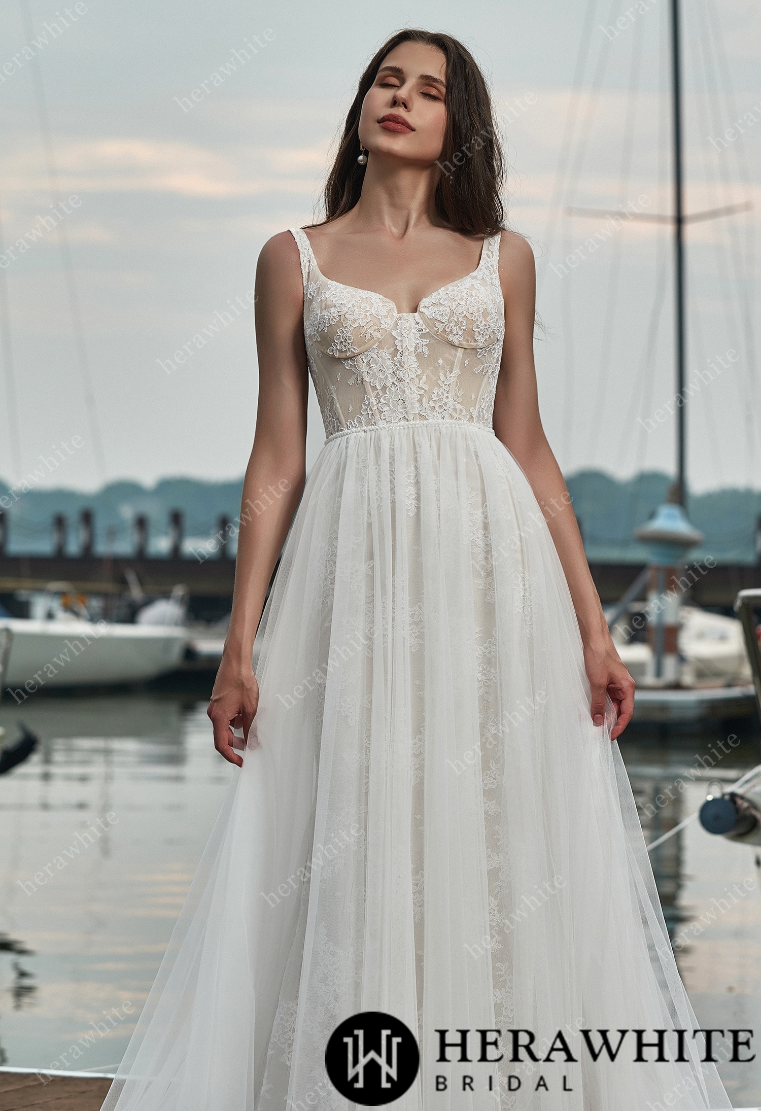 French Lace Wedding Dress With Detachable Overskirt