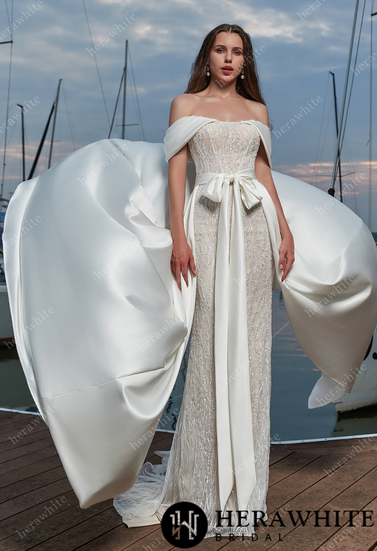 Sensual Sheath with Detachable Satin Overskirt  Wedding Dress