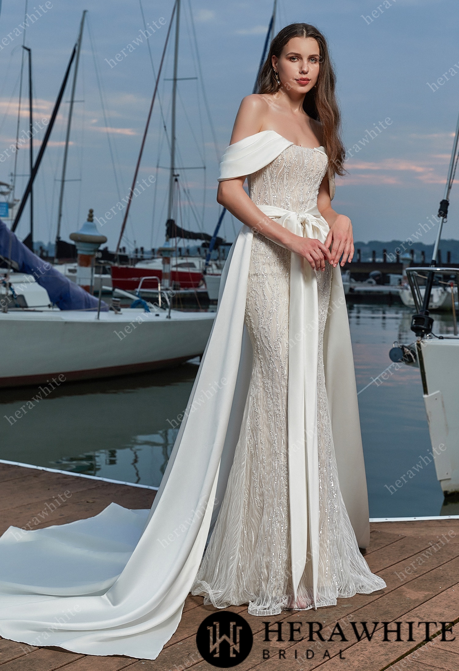 Sensual Sheath with Detachable Satin Overskirt  Wedding Dress